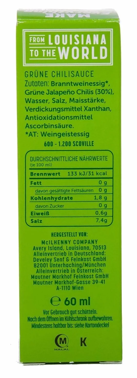 Salsa de chile Tabasco 60 ml - Juego de 5 sabores | Rojo | Verde | Habanero | Chipotle | Ajo