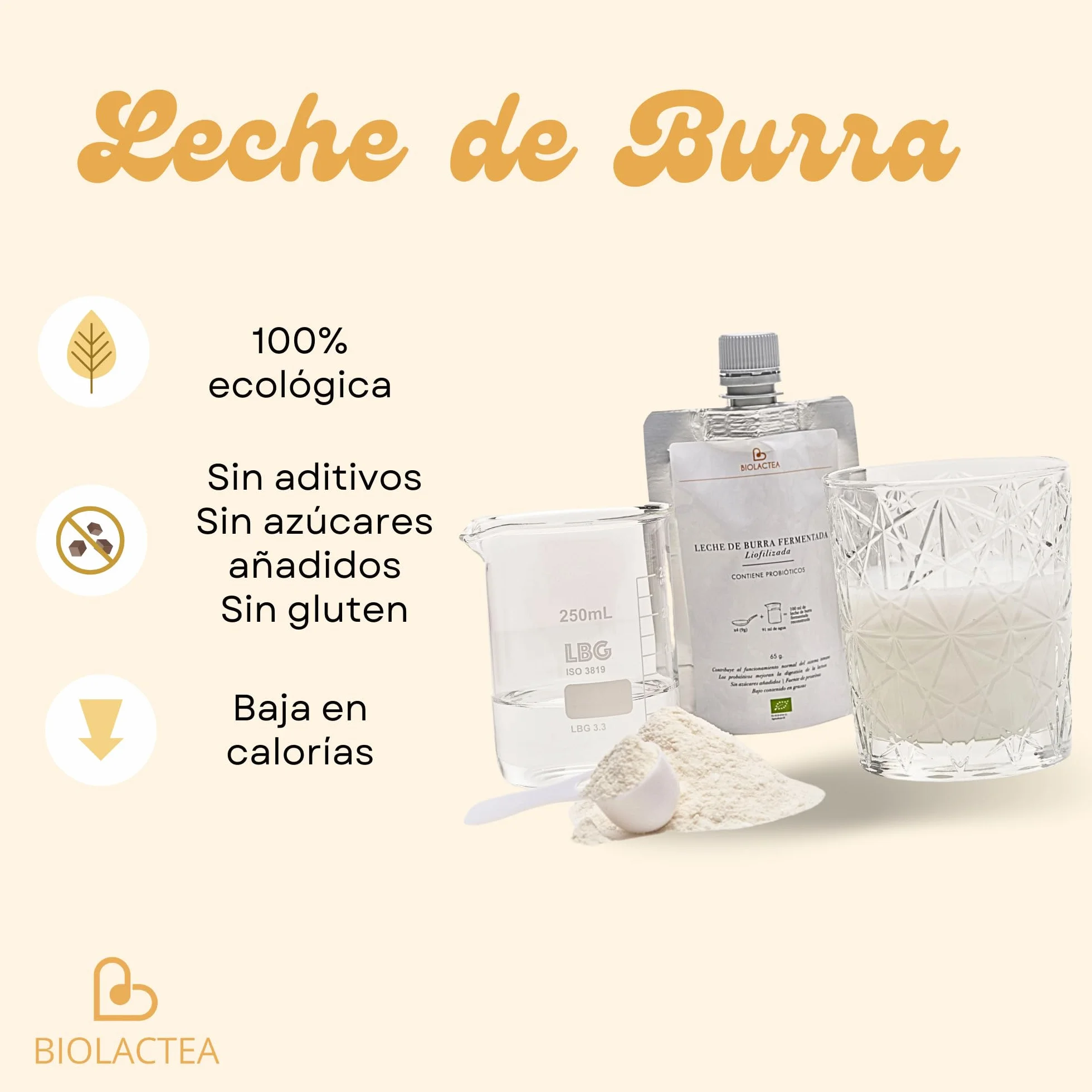 Leche de Burra en Polvo 65 gr Biolactea - Leche Fermentada Liofilizada Ecológica - Rica en Proteínas