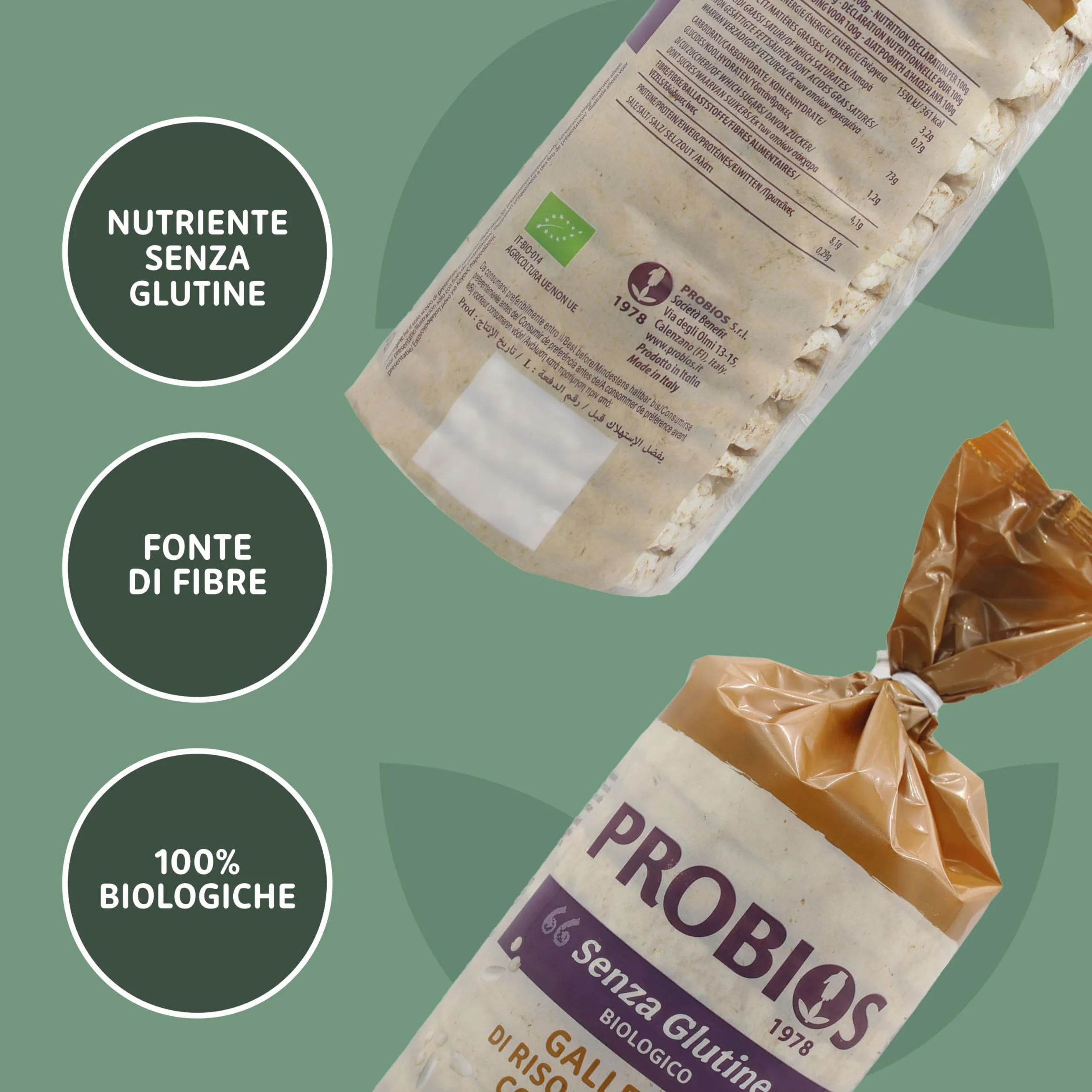 Probios Rice&Rice Galletas de Arroz con Quinua - Paquete de 12 x 100 gr - Total: 1200 gr