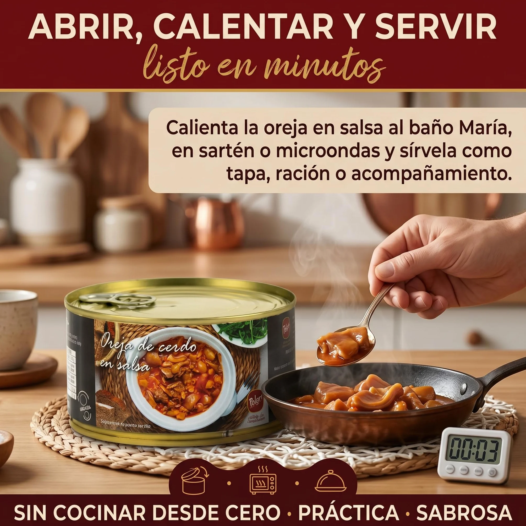 POLGRI Oreja de Cerdo en Salsa 425g x 3 latas Receta Tradicional de La Mancha Lista para Comer