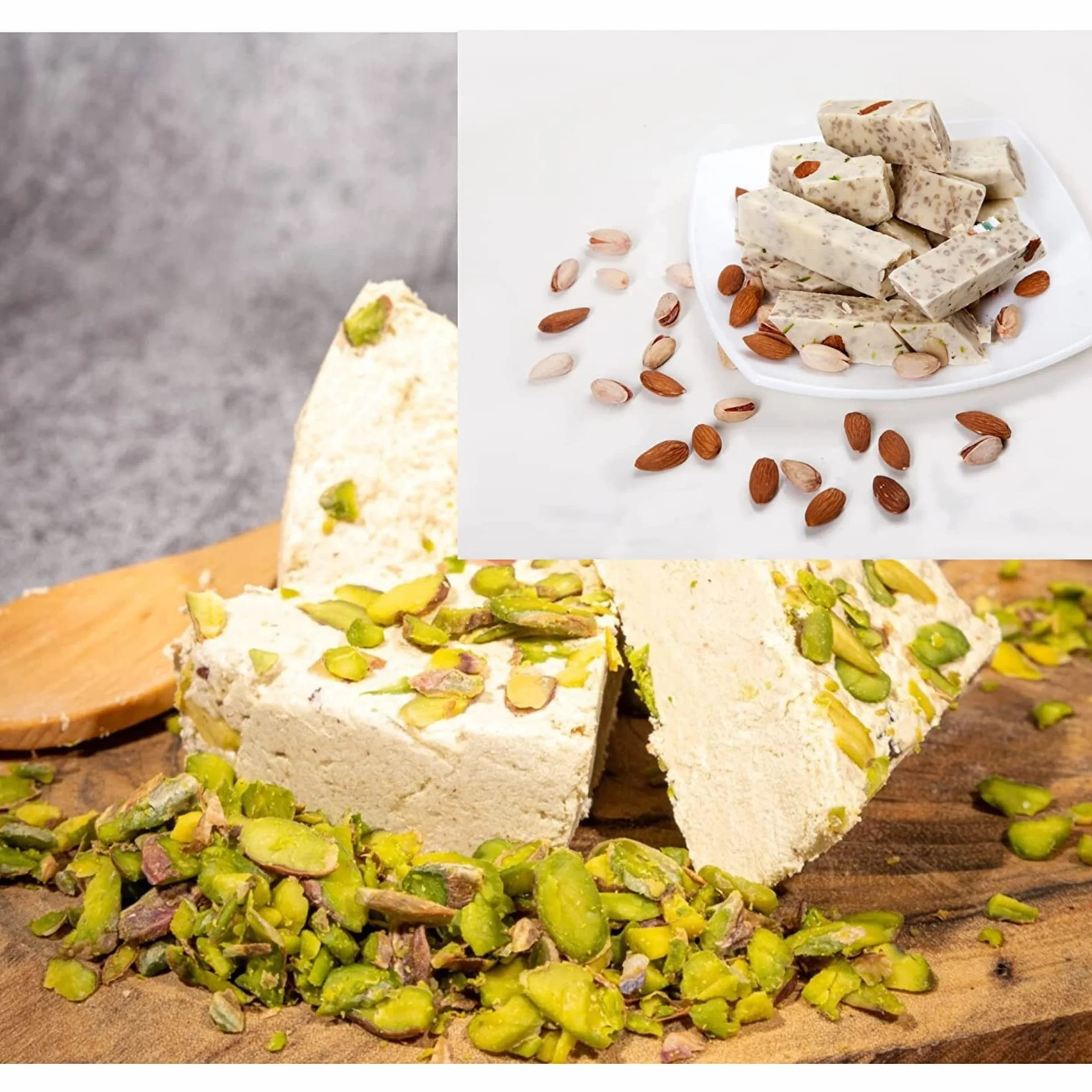 HALVA400-Halva Con Gota De Pistacho O Vainilla (Lote De 2 cajas) Muy apreciado por todo el mundo rico en nutrientes, proteínas y calcio, un excelente postre para grandes y pequeños.