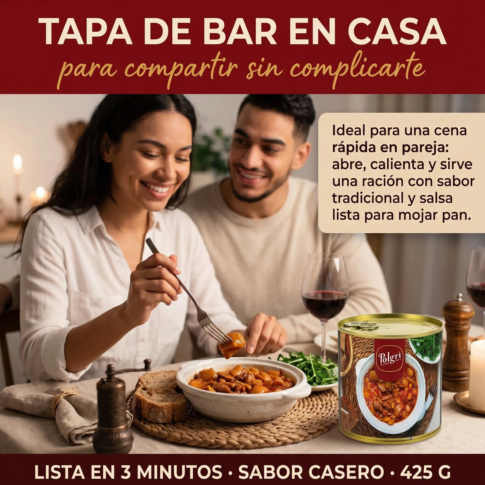 POLGRI Oreja de Cerdo en Salsa 425g x 3 latas Receta Tradicional de La Mancha Lista para Comer