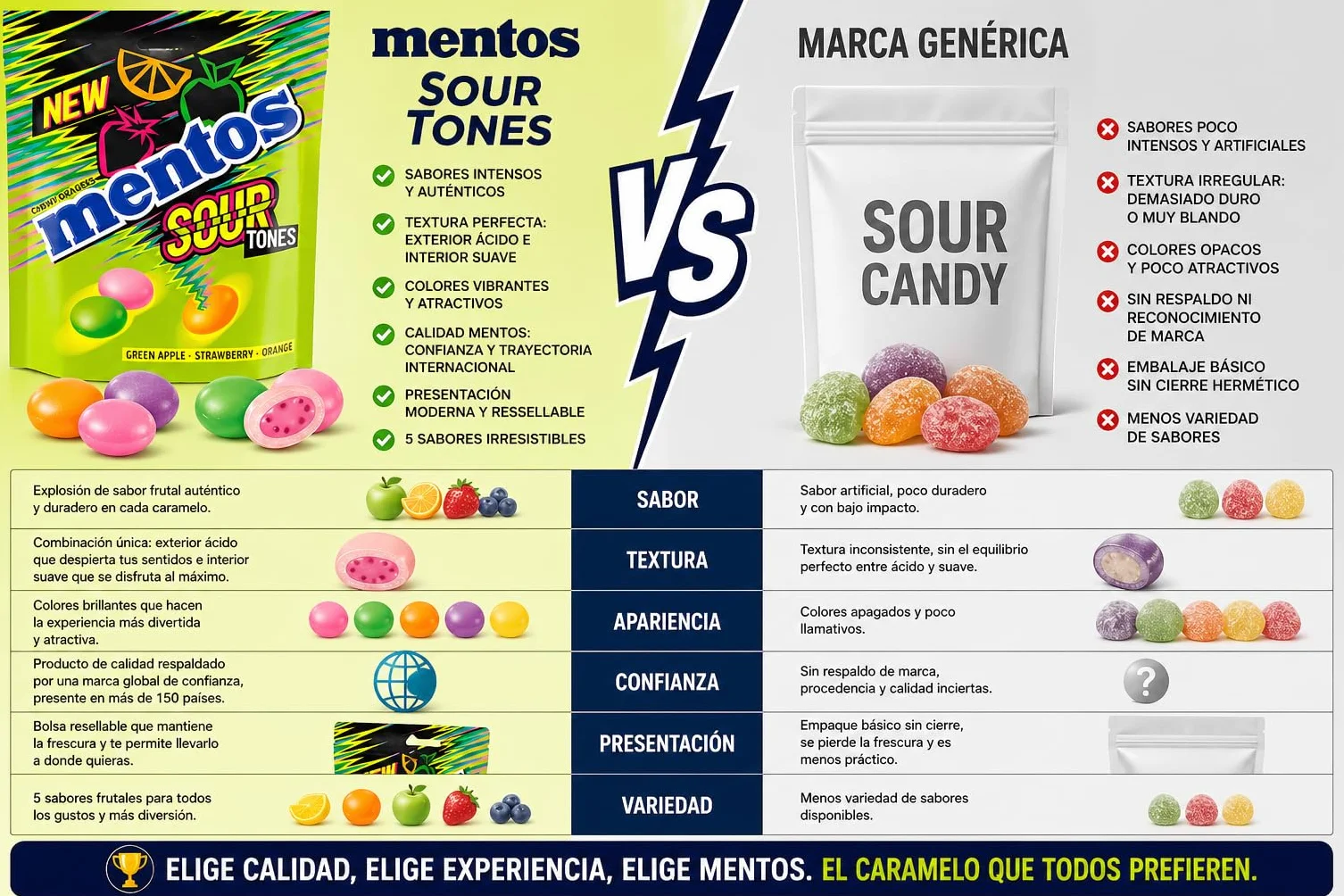 Mentos Sour Tones Caramelos Ácidos Pack 7 Bolsas Limón Naranja Manzana Verde Fresa Arándano