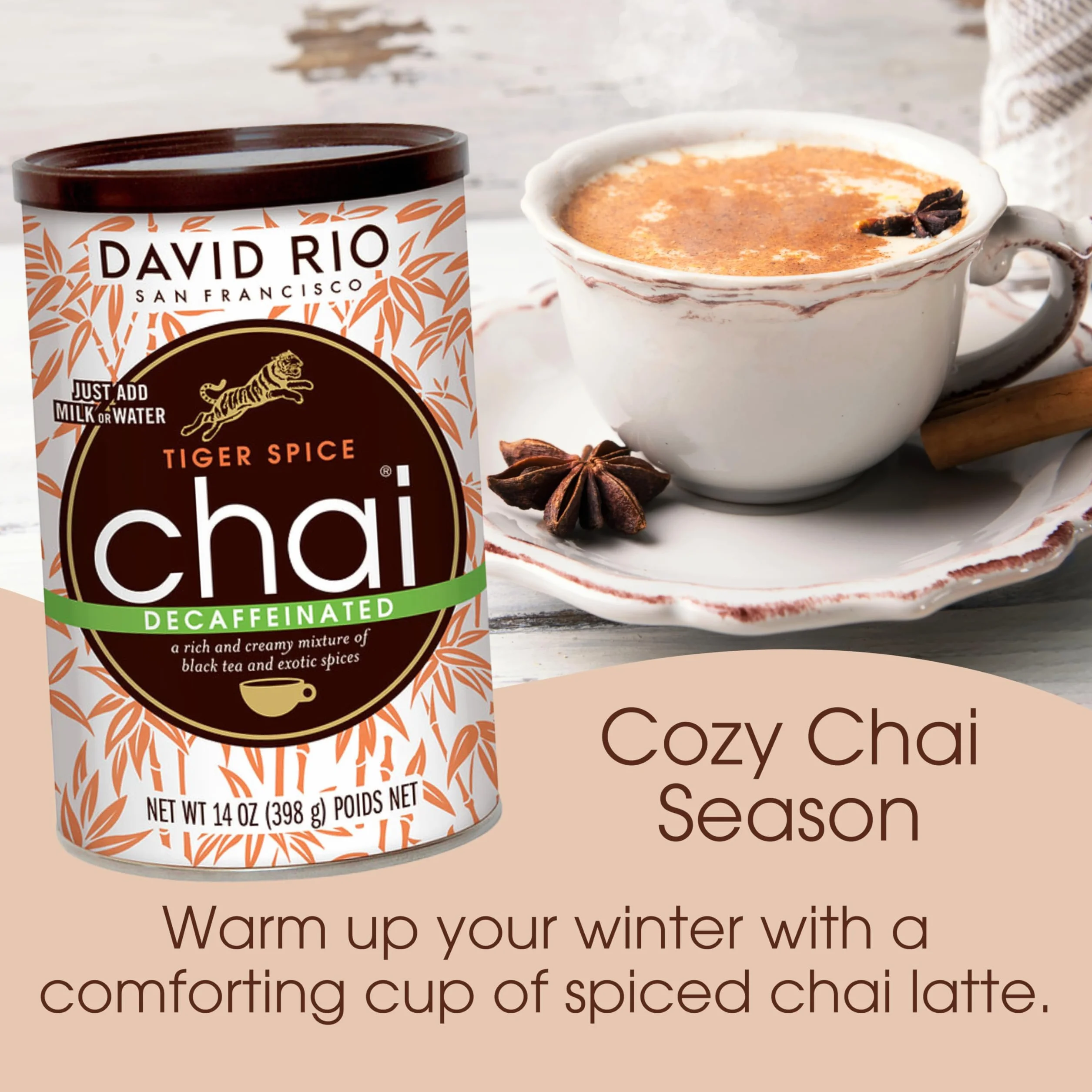 David Rio Chai Mix, Decaf Tiger Spice, 14 Ounce