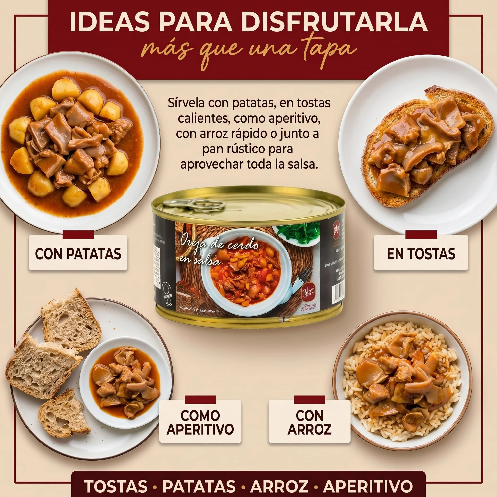 POLGRI Oreja de Cerdo en Salsa 425g x 3 latas Receta Tradicional de La Mancha Lista para Comer