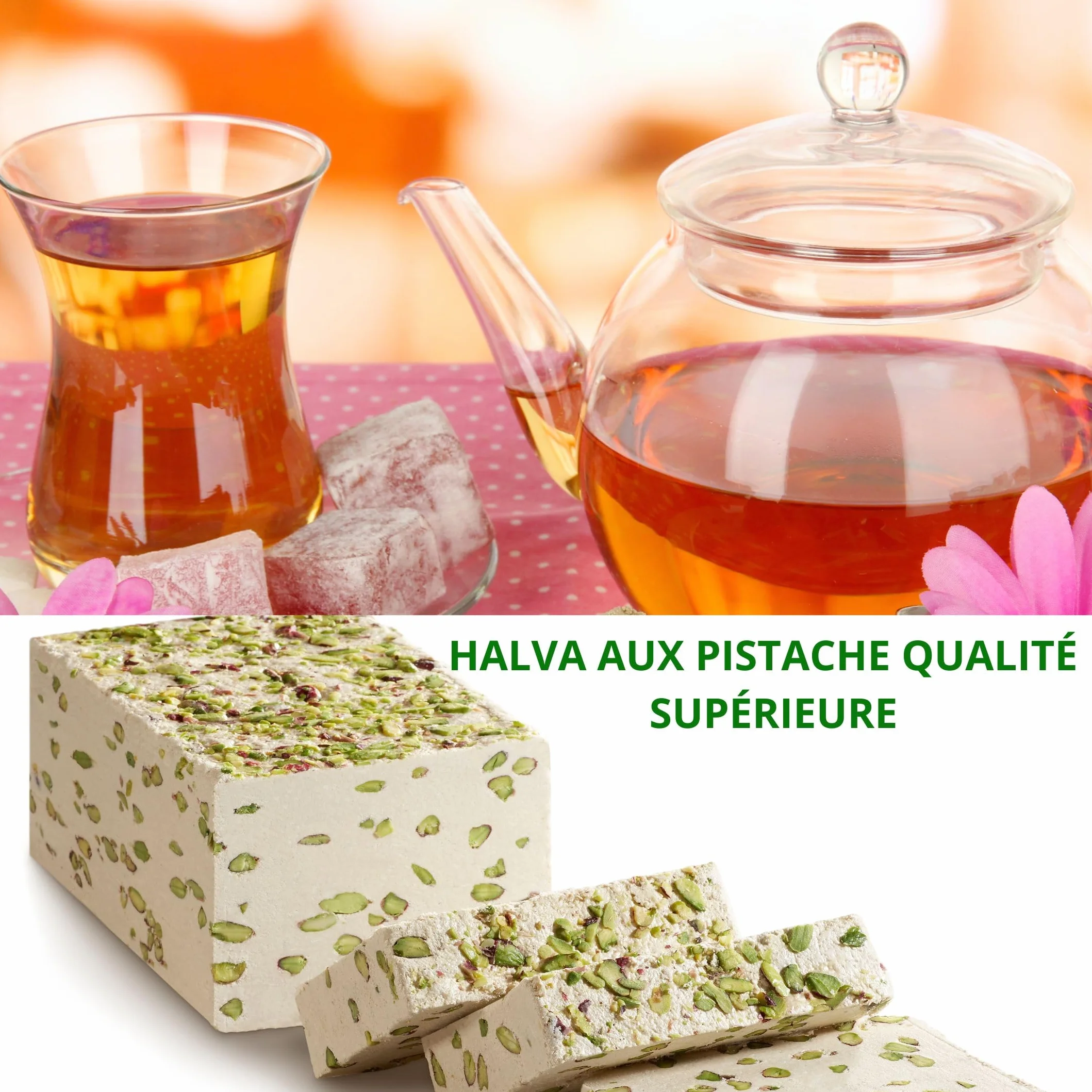 HALVA400-Halva Con Gota De Pistacho O Vainilla (Lote De 2 cajas) Muy apreciado por todo el mundo rico en nutrientes, proteínas y calcio, un excelente postre para grandes y pequeños.