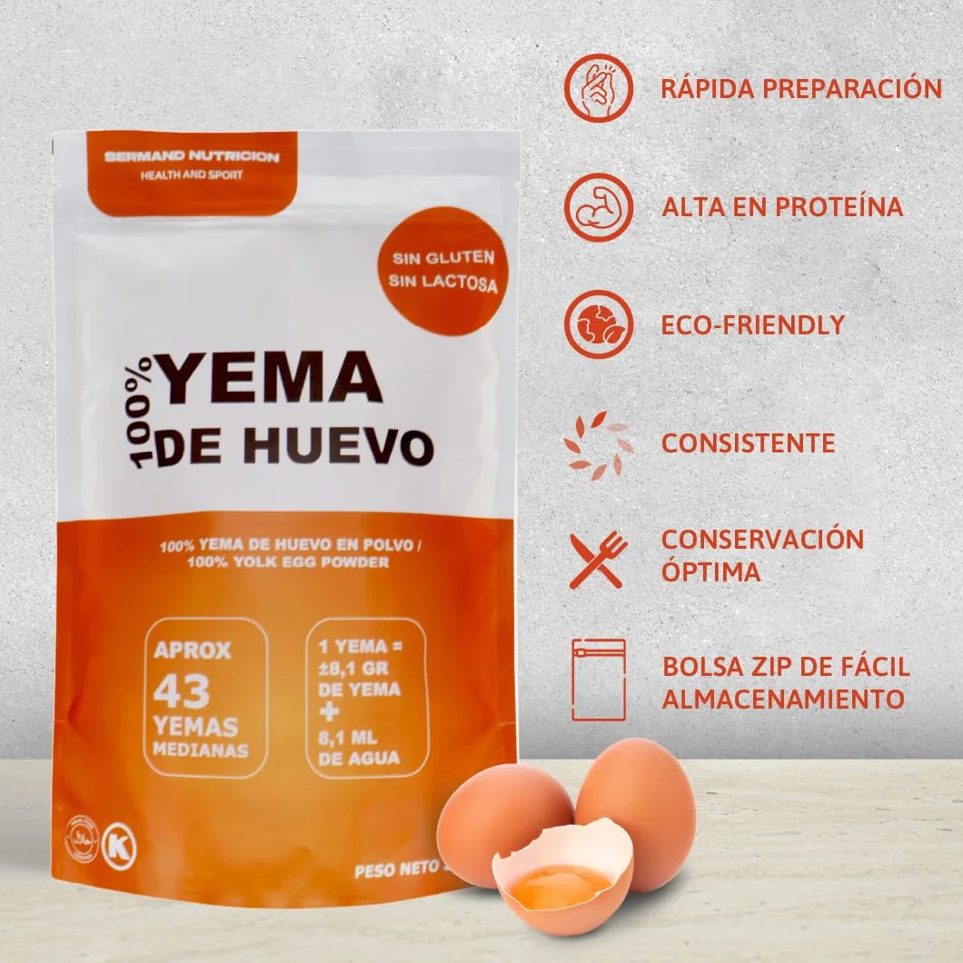 Yema de Huevo en Polvo 350 g Sin Aditivos Sin Lactosa Bolsa Zip