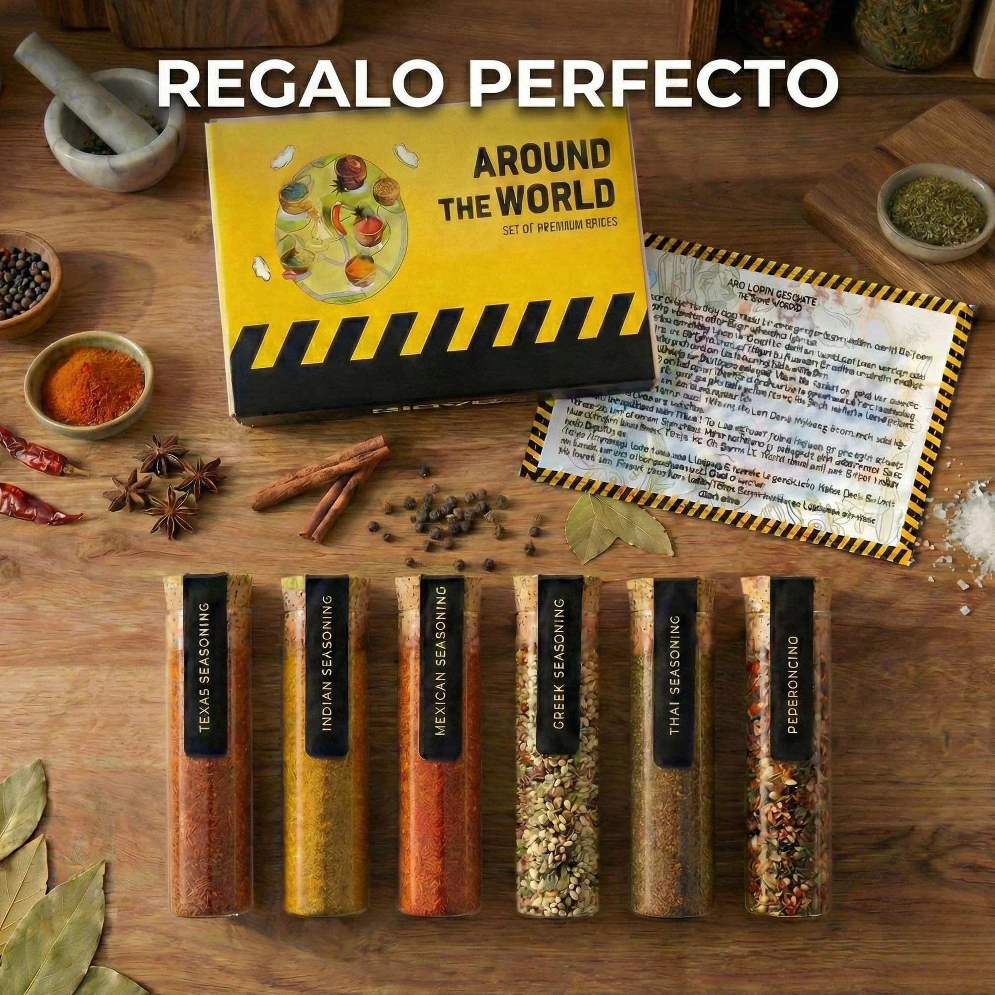 DIBYS Set de Regalo Especias de Todo el Mundo 6 Mezclas con Recetas