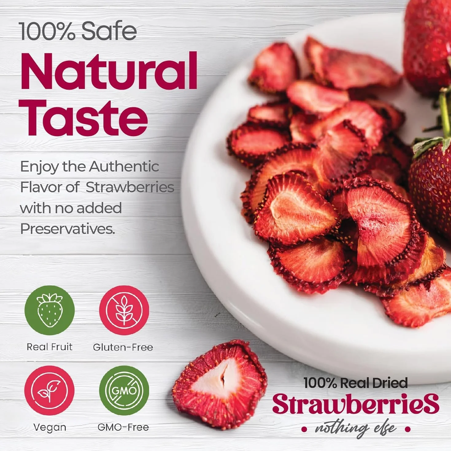 Fresas liofilizadas chips 100% fruta deshidratada natural sin aditivos snack