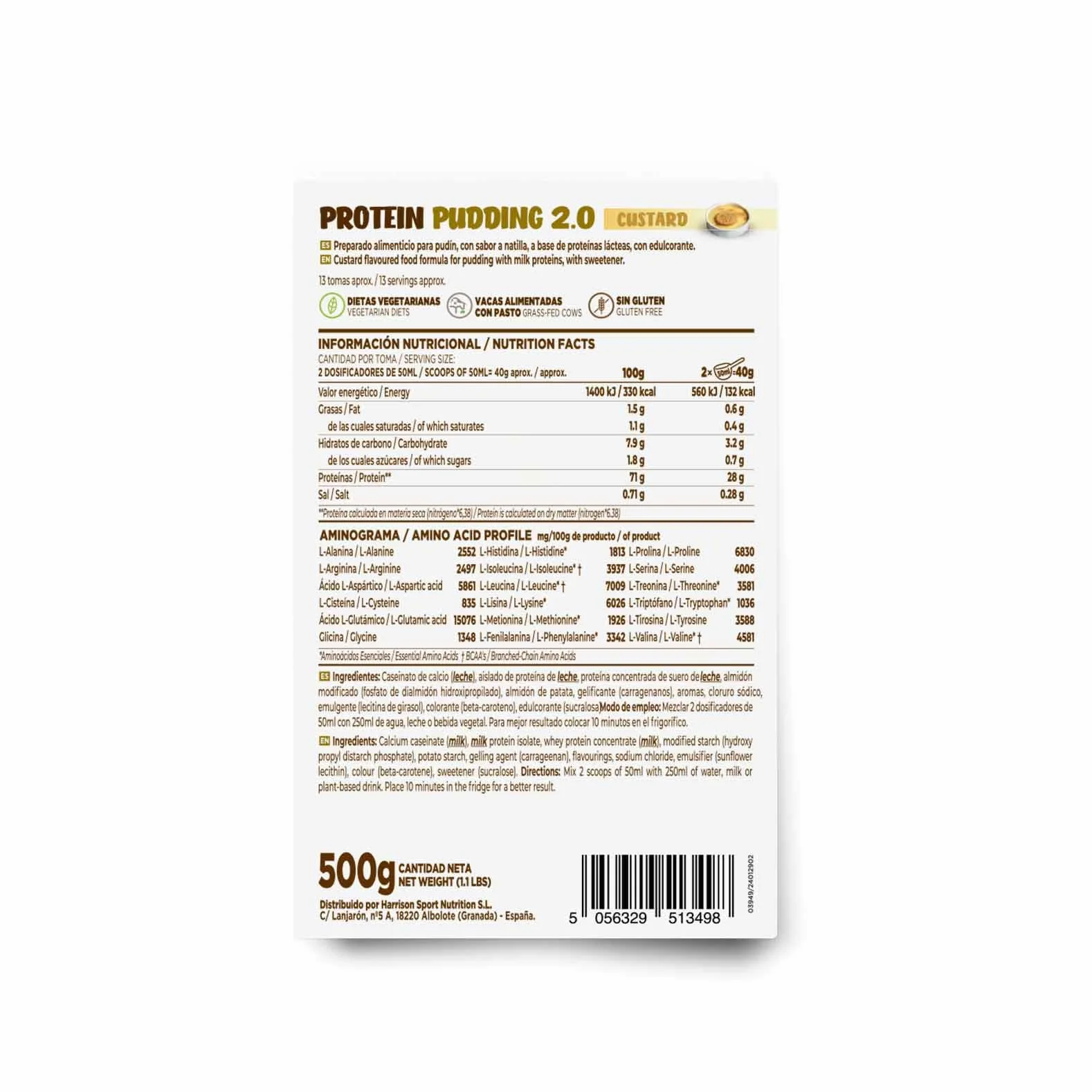 Pudding Proteico 2.0 HSN 500g Natillas Alto en Proteínas Sin Gluten Vegetariano