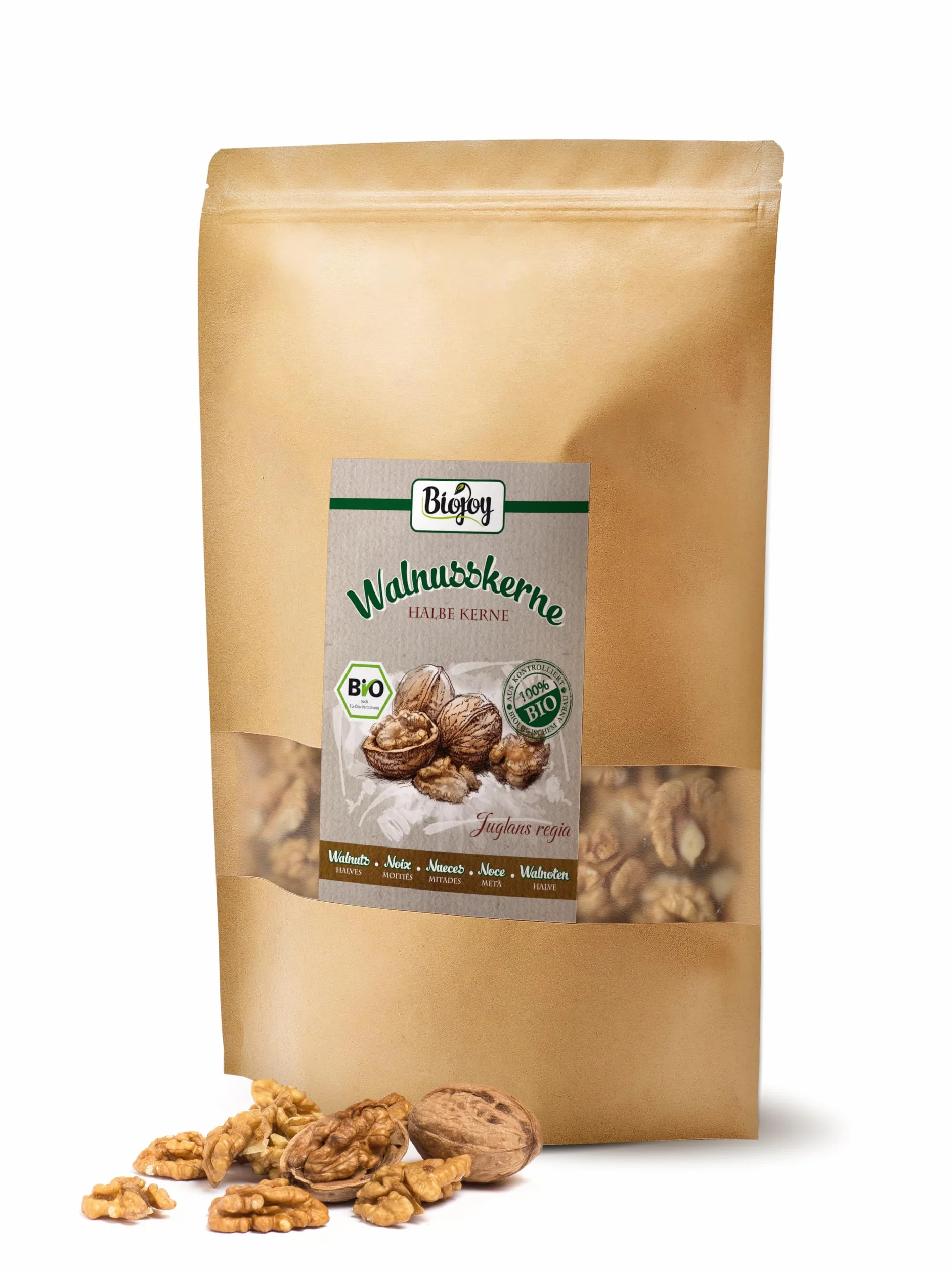 Biojoy Nueces Peladas Ecológicas (1 kg Mitades), crudas y sin aditivos (Juglans regia)