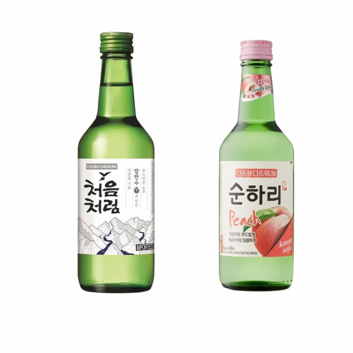 YIJIA | Vino Soju Coreano Sabor Melocotón + Original 350ml (Alc.16.5%) - El soju es una bebida muy popular en Corea - Pack de 2 uds