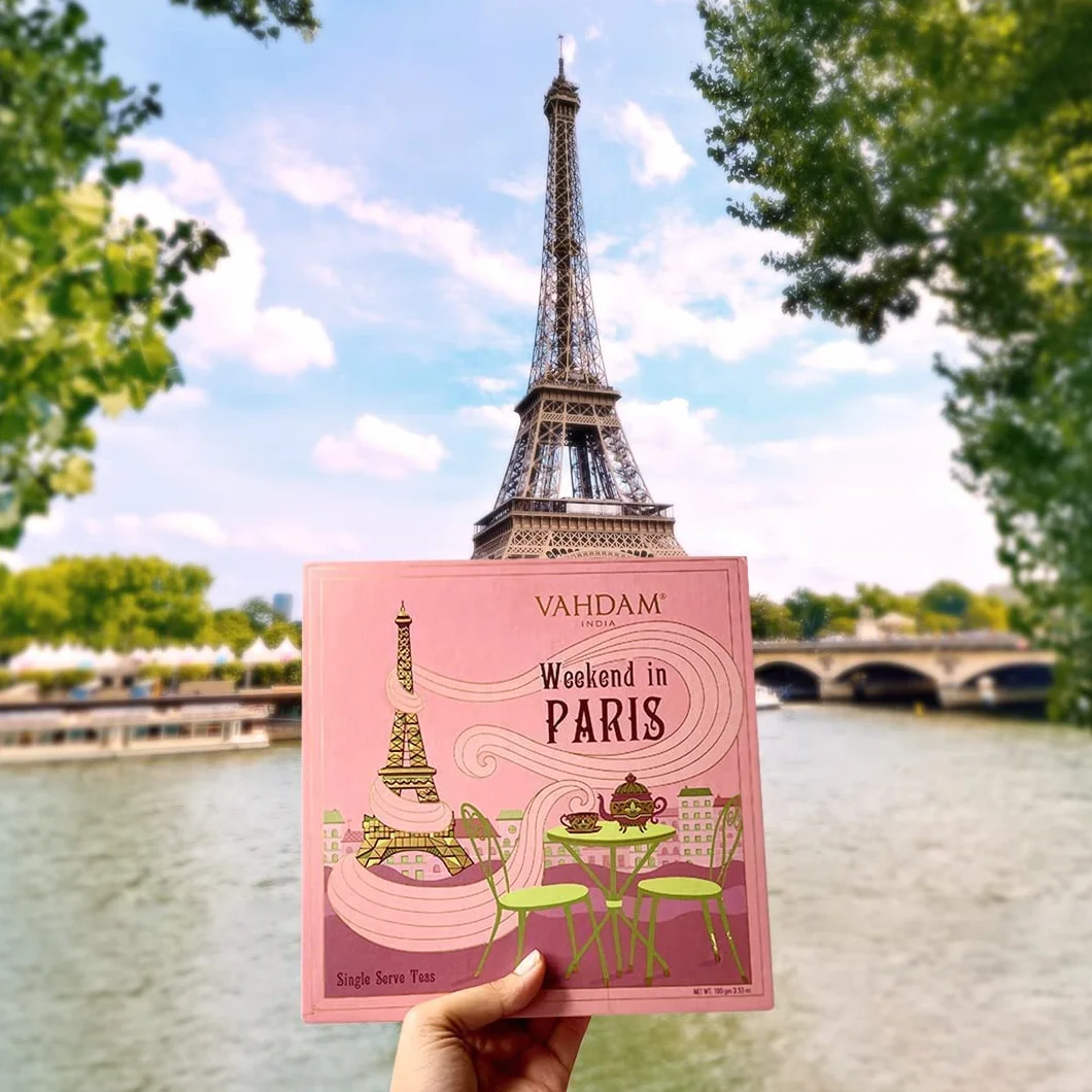 VAHDAM Weekend In Paris Caja De Regalo De Té Surtido 9 Infusiones Té Chai Y Tés Negros Sin Gluten Sin OGM