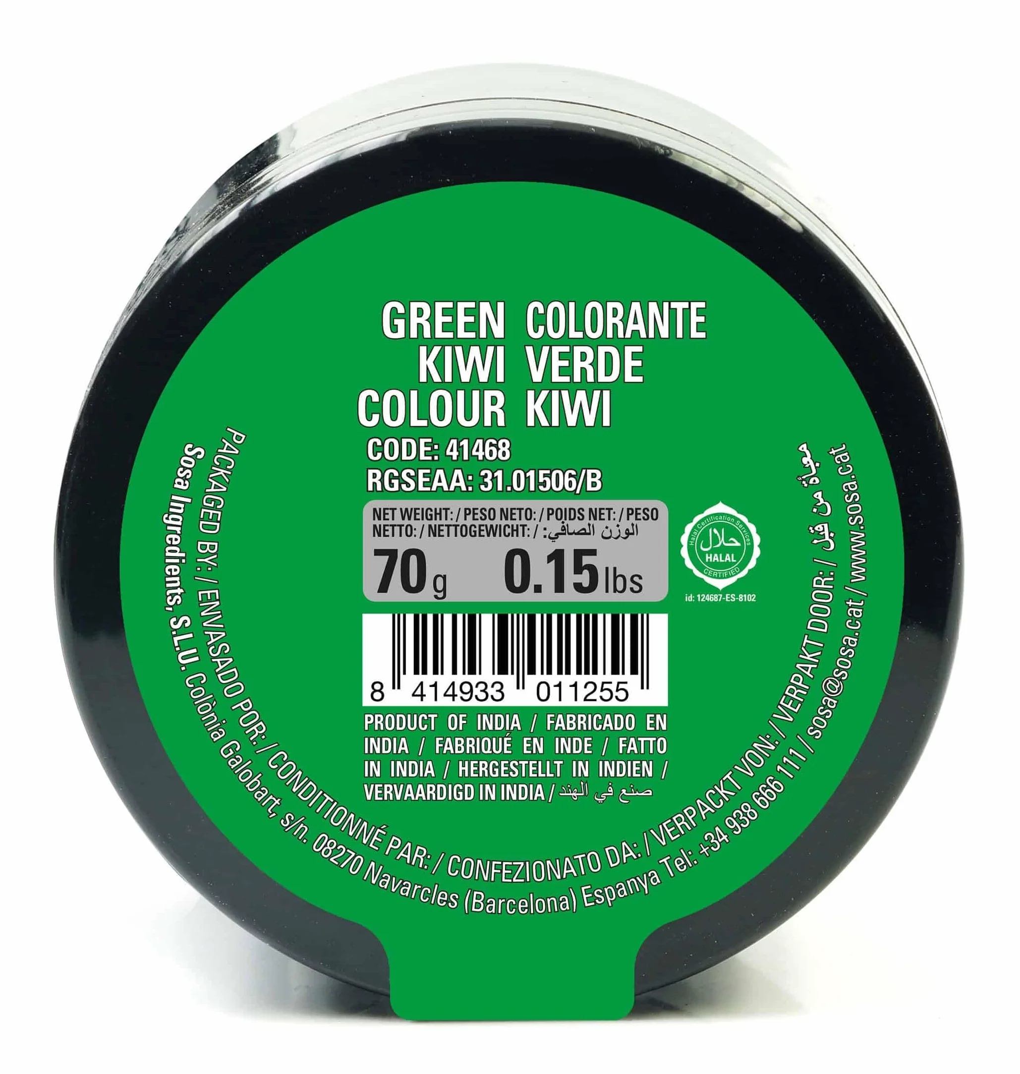 SOSA Colorante Verde kiwi en polvo Hidrosoluble Uso alimentario Tarro 70g