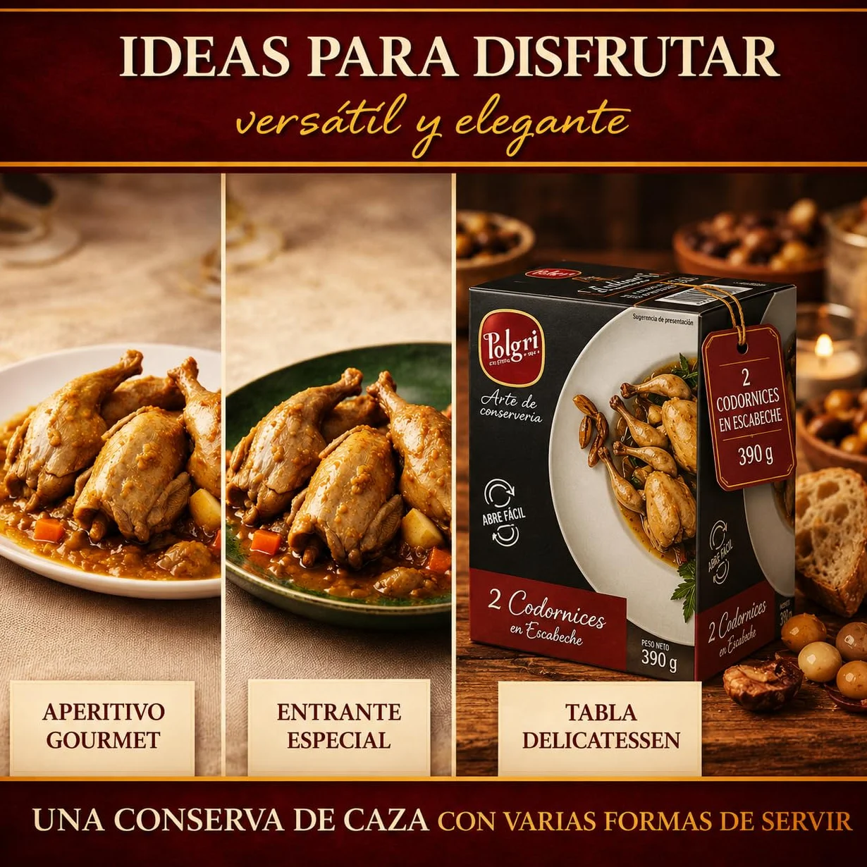 POLGRI Codornices en Escabeche 3 latas 390 gr Conserva Gourmet Carne de Caza Aperitivo Premium