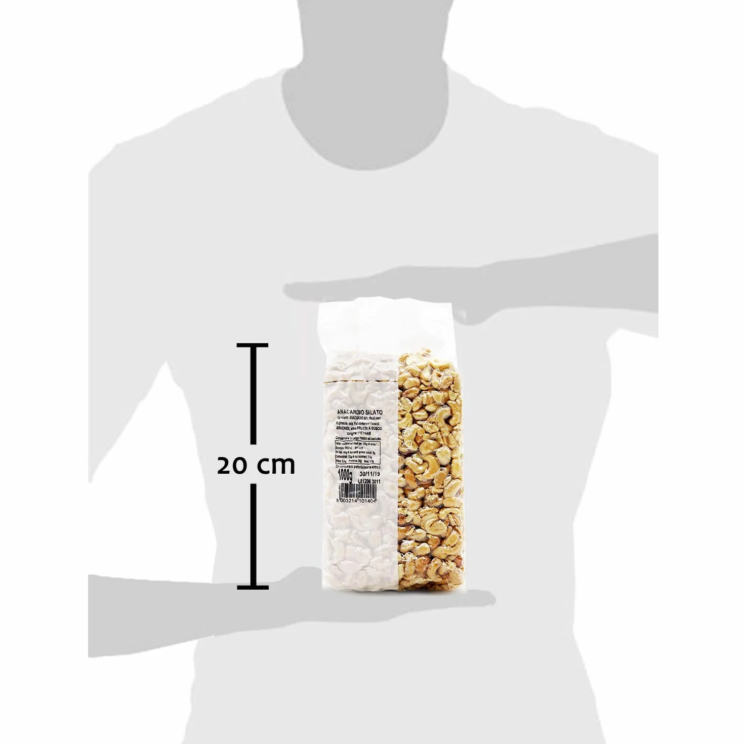 Oltresole, Anacardos Tostados y Salados 1 Kg, Snack Salado y Energético, Ideal como Snack Rápido, Frutos Secos Seleccionados envasados al Vacío, Fuente de Proteínas, Fibra y Minerales
