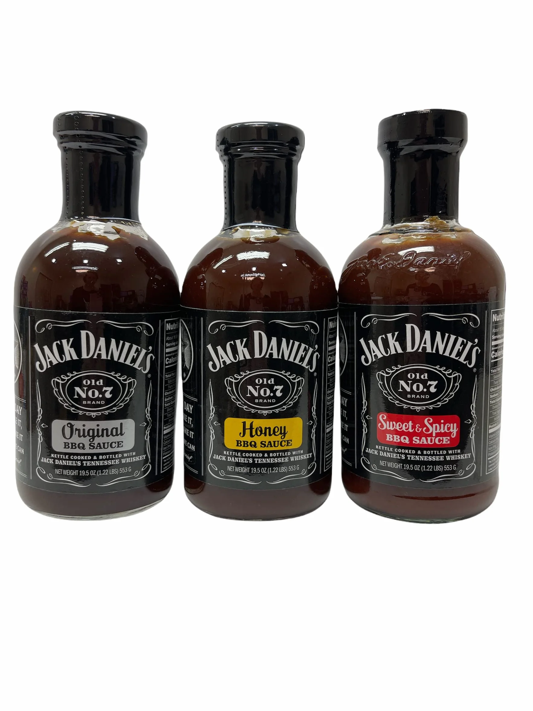 Jack Daniels 19.5oz BBQ Sauce Bundle: Original, Sweet & Spicy, Honey and Recipe Card