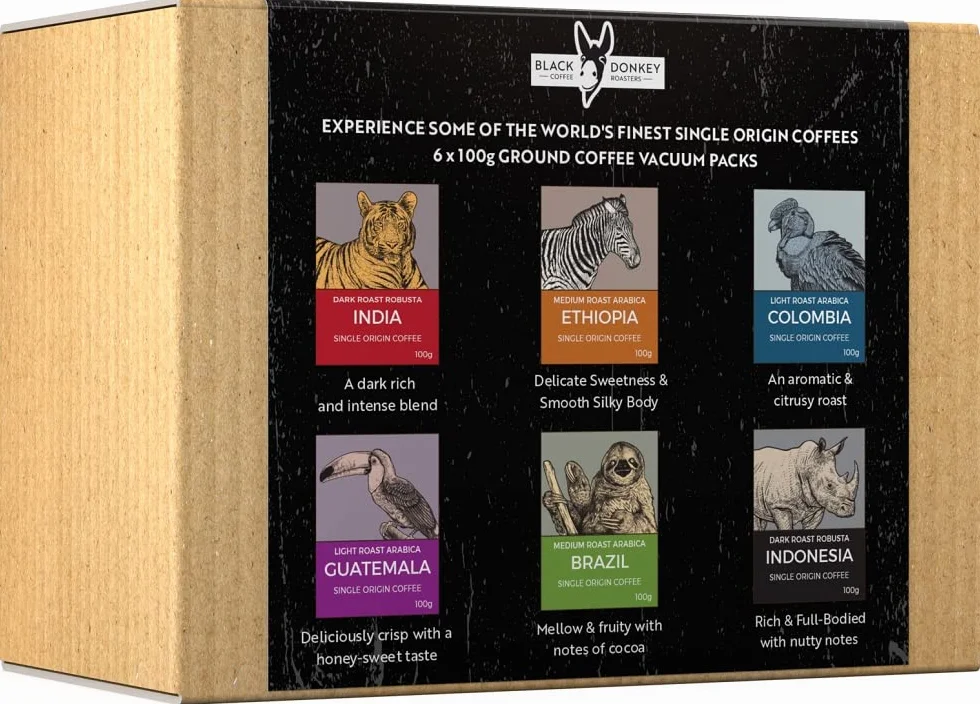 Black Donkey Café Molido Natural Origen Único 600g (6x100g) No Torrefacto