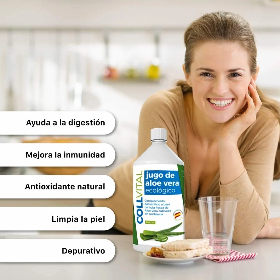 Aloe vera puro para beber con pulpa natural 99.5% zumo ecológico Bio 1 litro