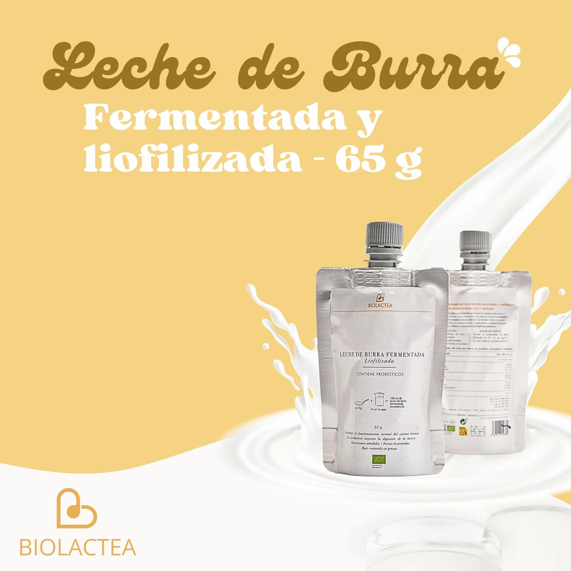 Leche de Burra en Polvo 65 gr Biolactea - Leche Fermentada Liofilizada Ecológica - Rica en Proteínas