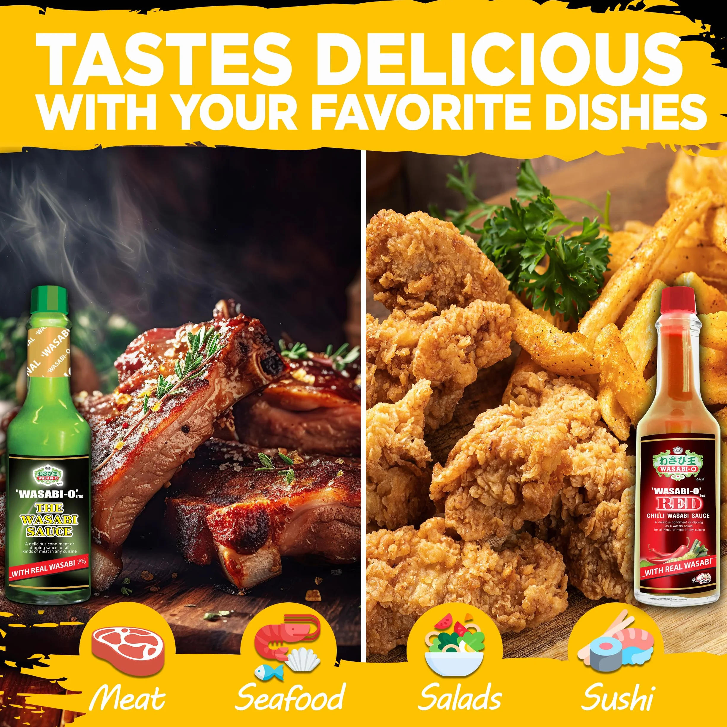WASABI-O Combo Set of 2 Wasabi Original Sauce 62g & Wasabi Red Chili Sauce 55g