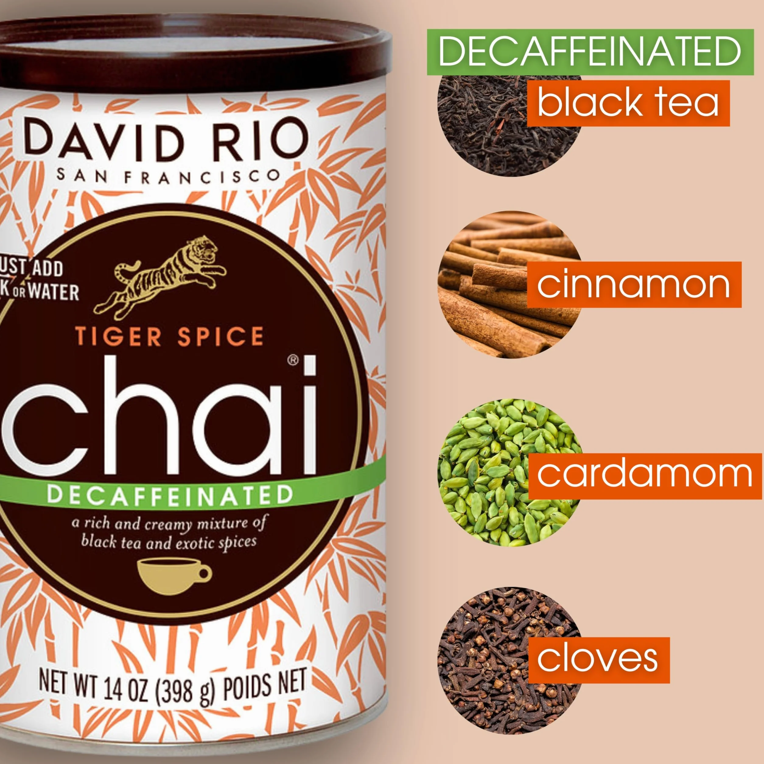 David Rio Chai Mix, Decaf Tiger Spice, 14 Ounce