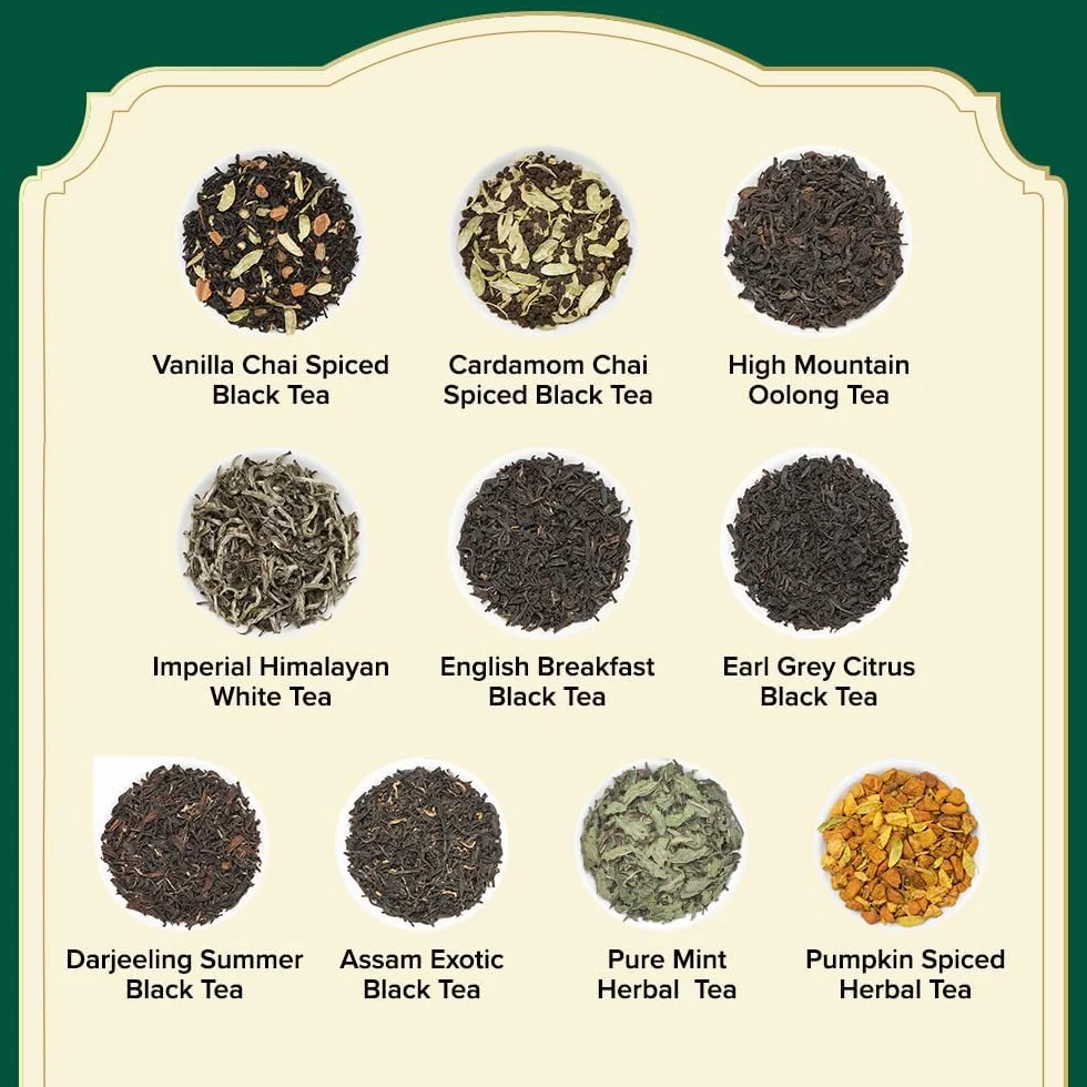 VAHDAM Caja de Regalo de Té Surtida 20 Sabores 40 Bolsas Verde Hierbas Negro Chai