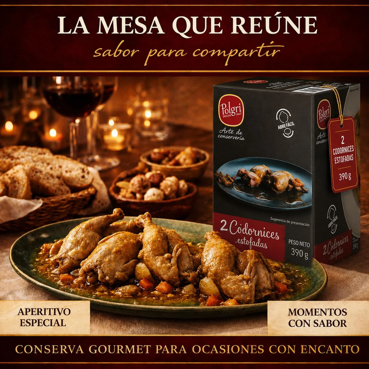 POLGRI Codornices Estofadas Toledana Conserva de Caza 390 g x 3 Latas Estuchada Plato Preparado Receta Espanola