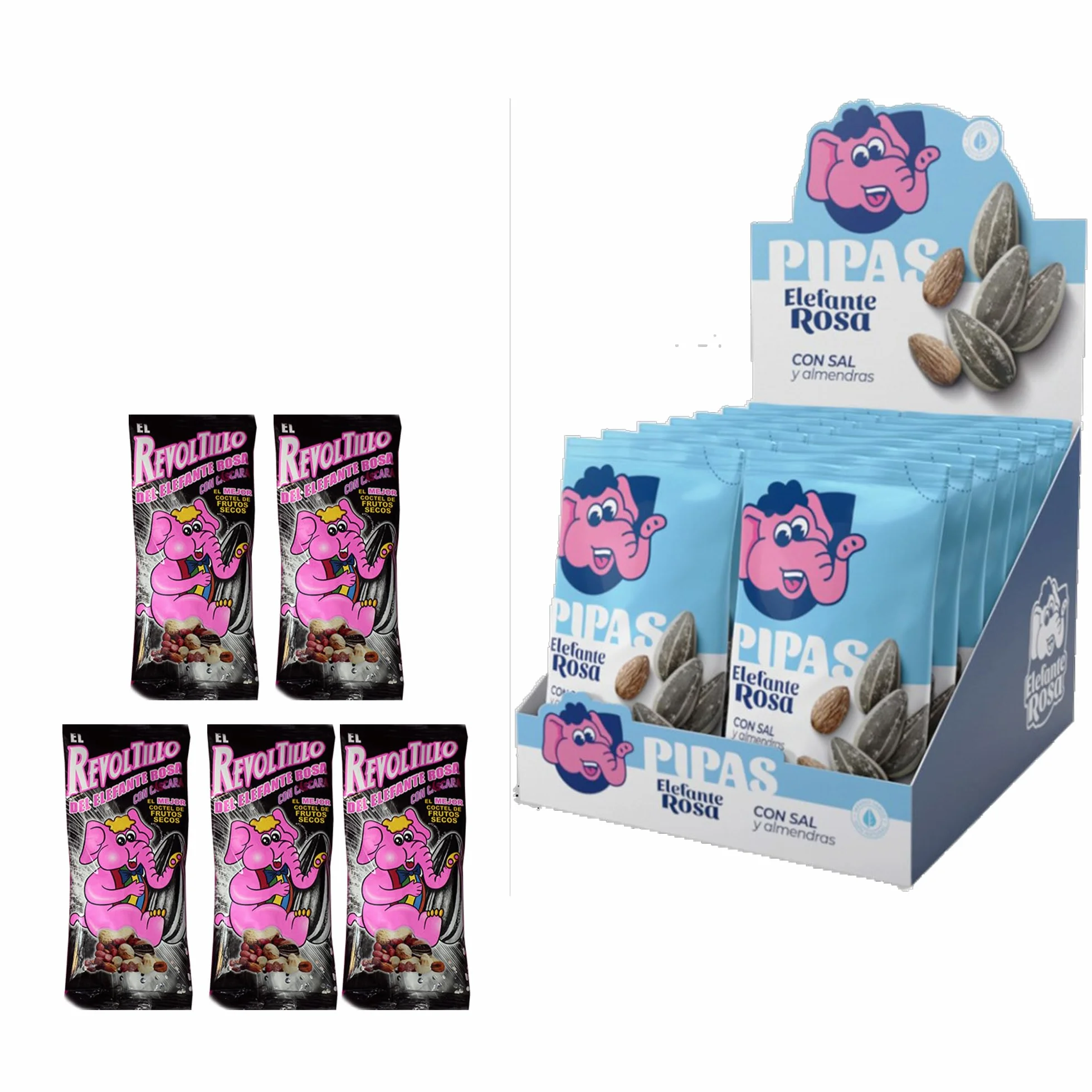 El Elefante Rosa Pack Especial 19 Bolsas Pipas Girasol Revoltillo Frutos Secos Almendras Tostadas Aperitivo