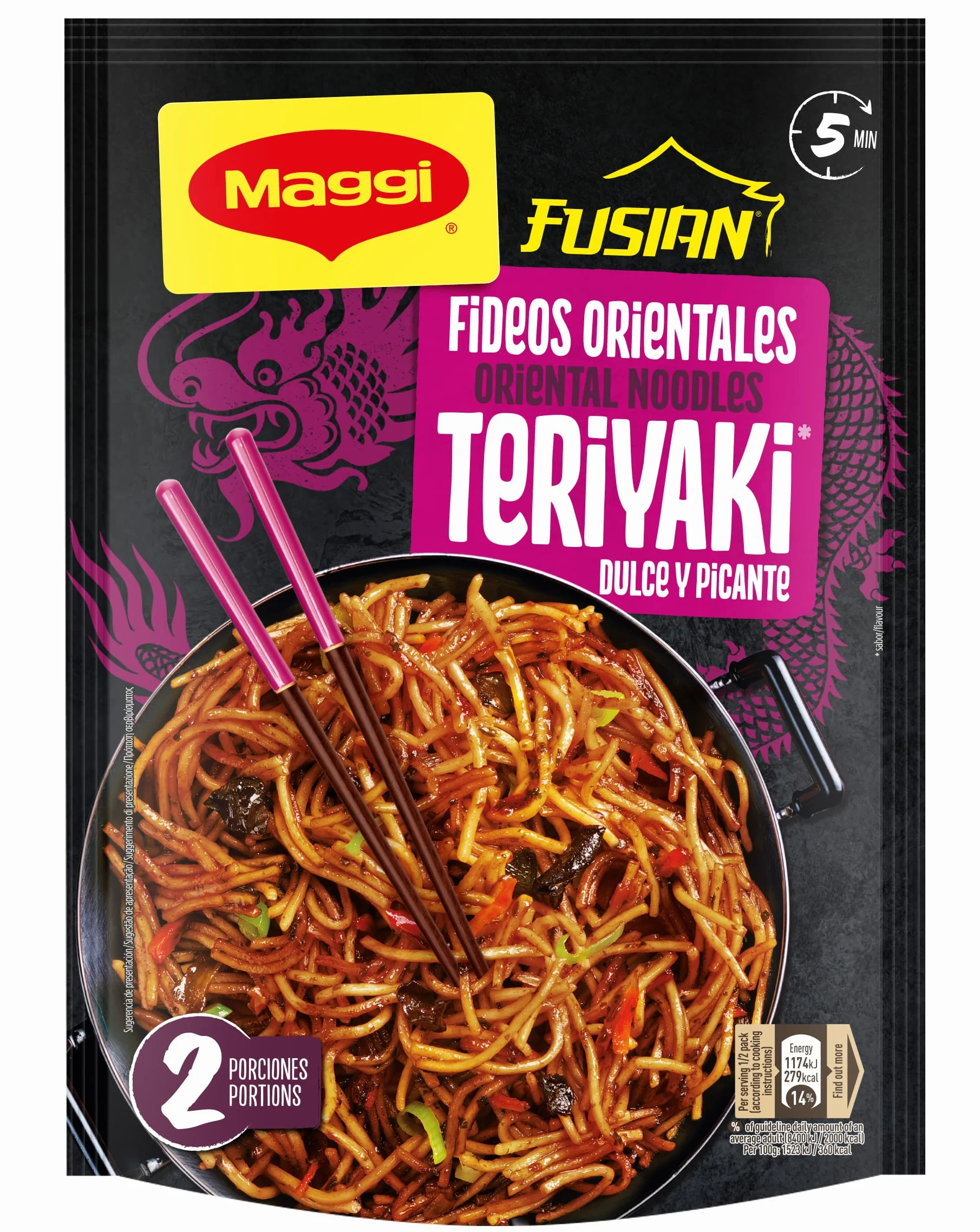 Maggi Fusian Fideos Orientales Teriyaki, 130 g, pack 12 | Listos en 5 minutos