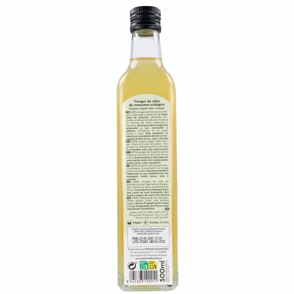 PLANETA HUERTO Pack 6x Vinagre de Sidra de Manzana Sin Filtrar ECO 500 ml