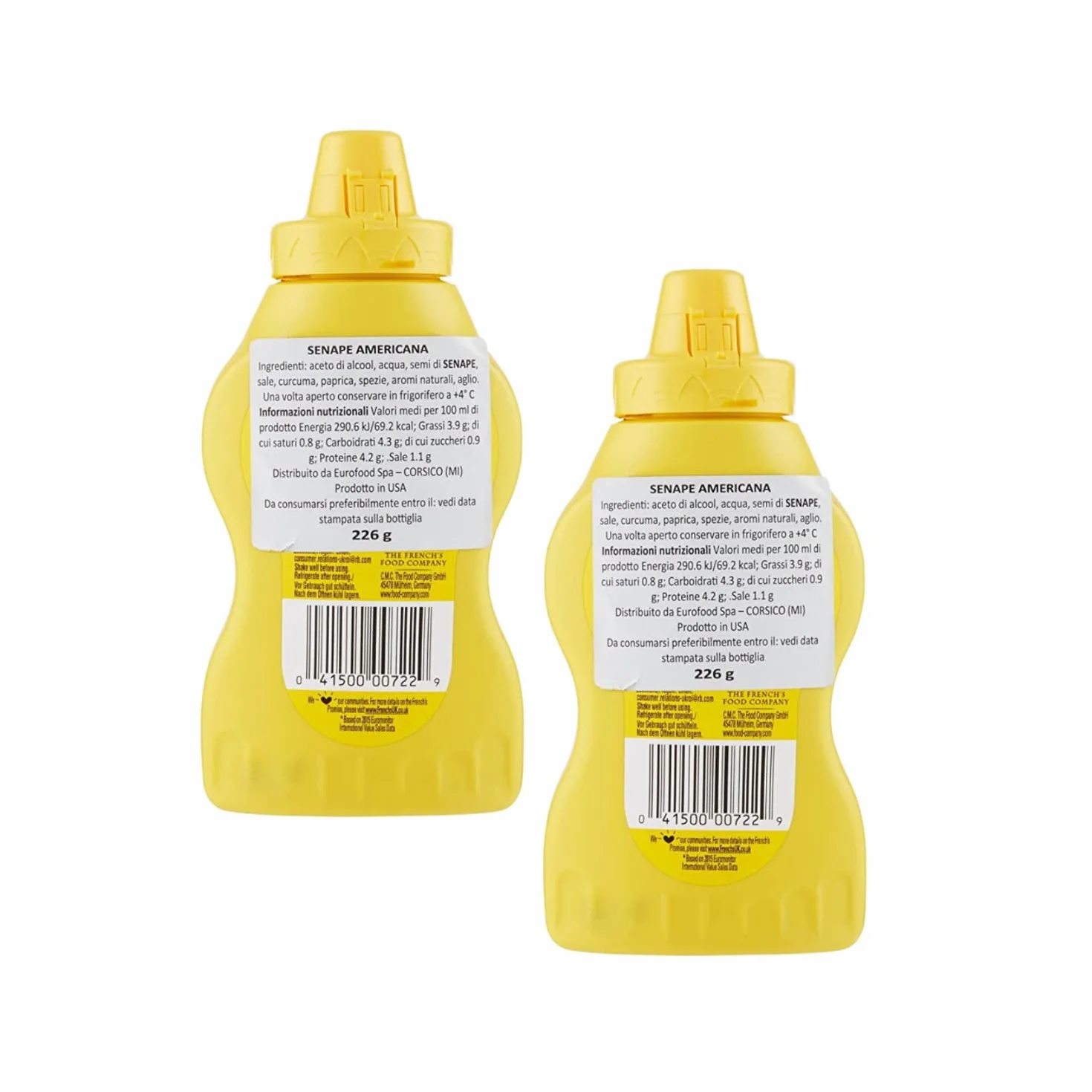 Senape estadounidense de CMC French | Ideale de mostaza americana por hot dog y fritte de patatine | mostaza gialla 2 confezioni da 226 g