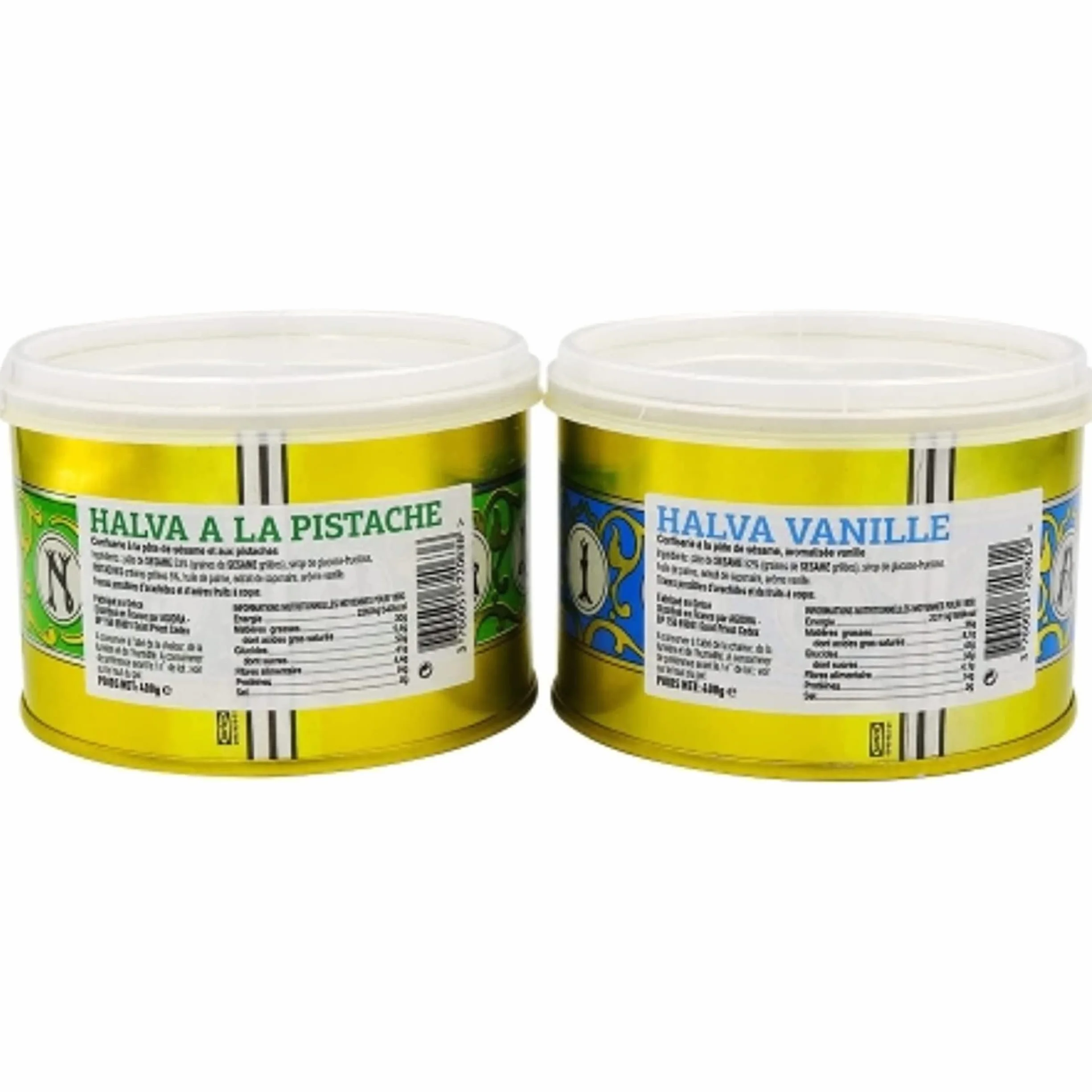 HALVA400-Halva Con Gota De Pistacho O Vainilla (Lote De 2 cajas) Muy apreciado por todo el mundo rico en nutrientes, proteínas y calcio, un excelente postre para grandes y pequeños.