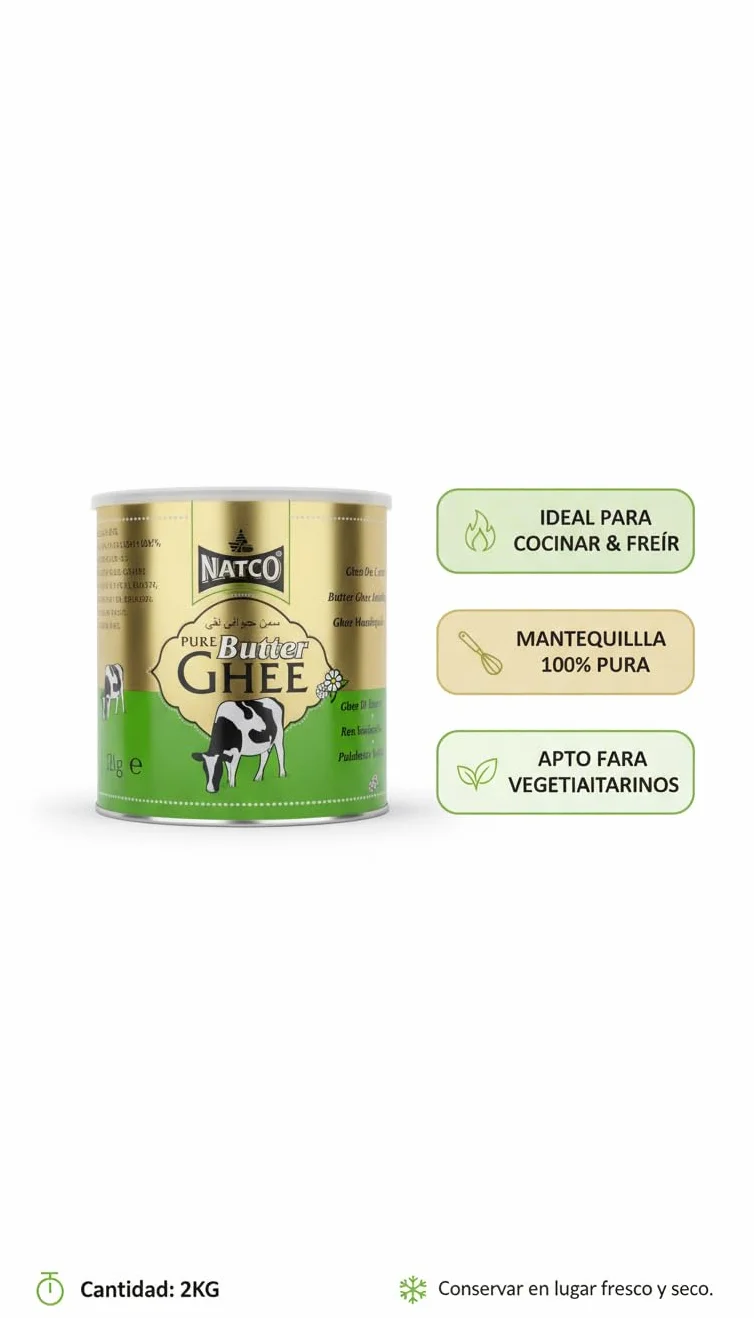 Natco Pure Butter Ghee Mantequilla Clarificada 2kg 100% Natural Sin Aditivos