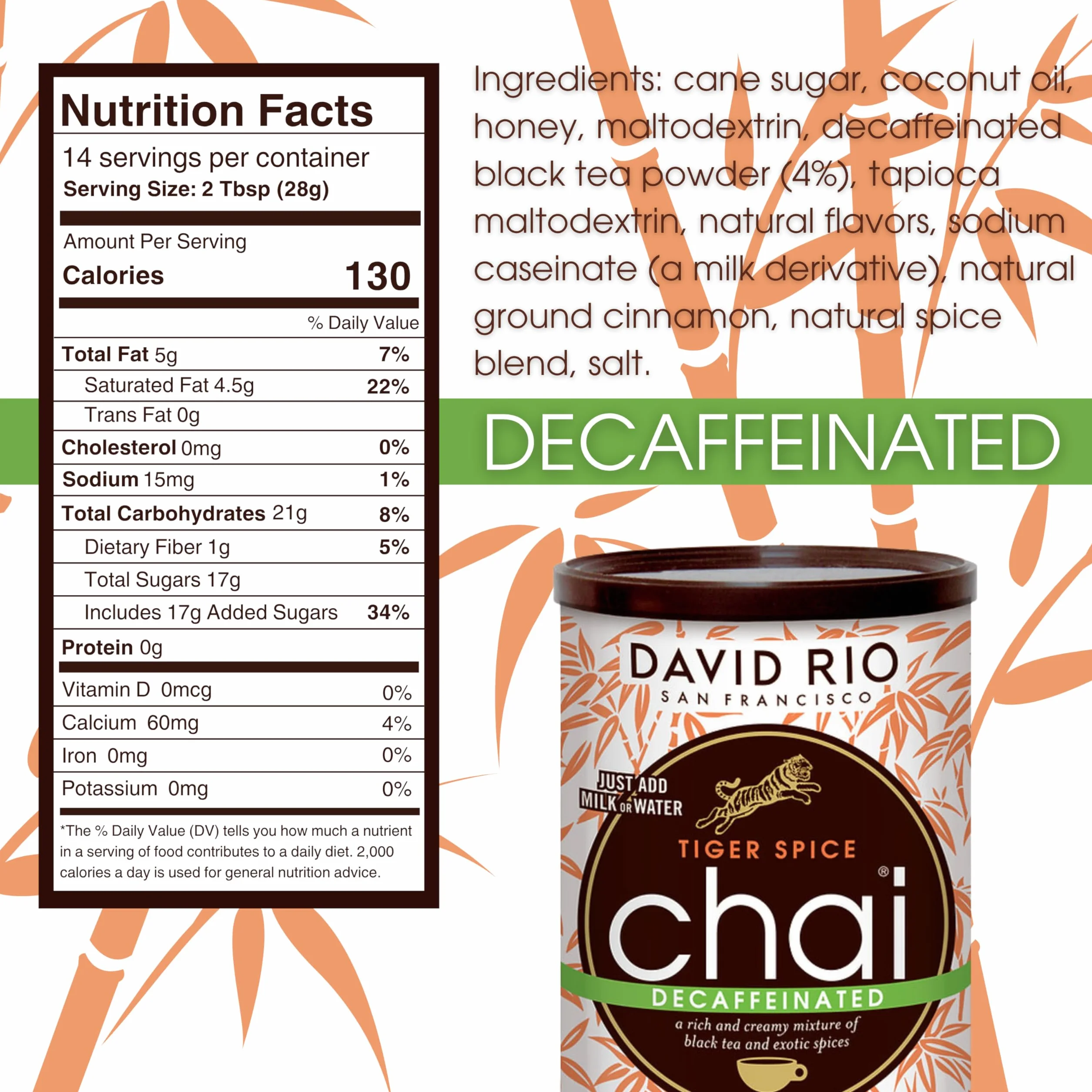 David Rio Chai Mix, Decaf Tiger Spice, 14 Ounce