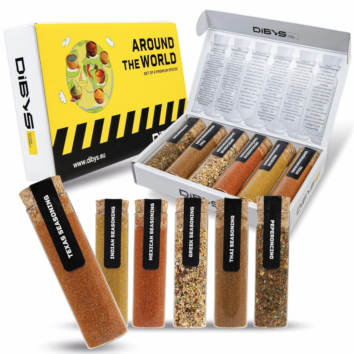 DIBYS Set de Regalo Especias de Todo el Mundo 6 Mezclas con Recetas
