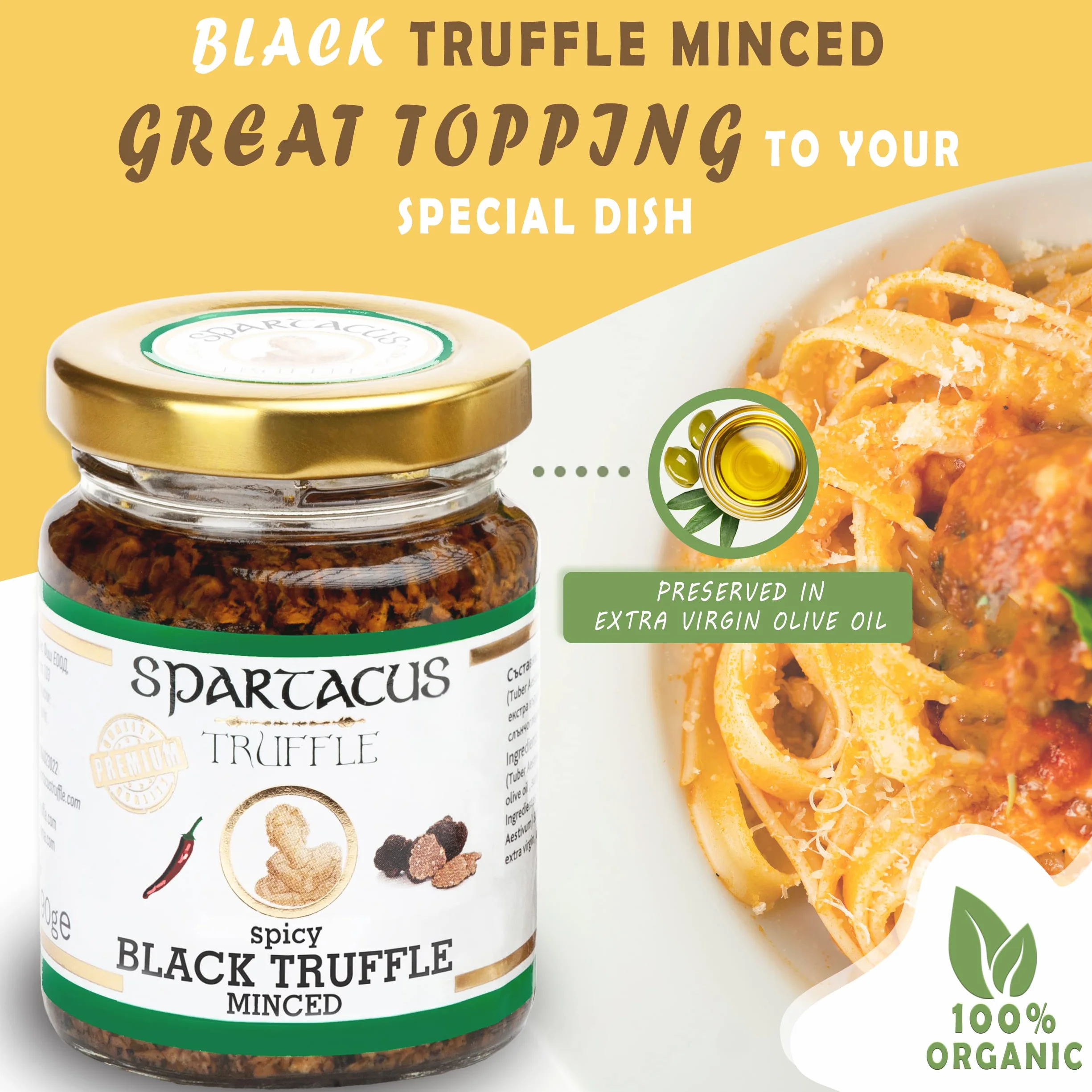 Spartacus negro picado Trufa ligeramente picante | Regálate la excelencia culinaria | Exquisitas trufas negras para gourmets