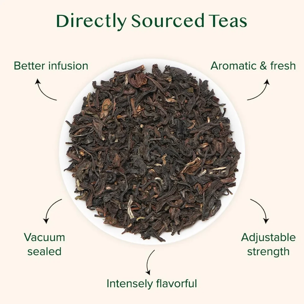 VAHDAM, Hojas De Té Negro Darjeeling De Himalaya - 340g (+170 Tazas) Té Darjeeling Puro | Rico Y Aromatico | De Hojas Sueltas De Grado De La India | Te Negro Granel