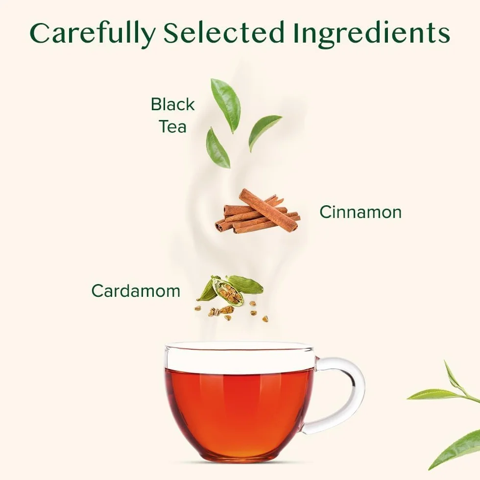 VAHDAM Té Chai de Canela Dulce | 100 Bolsitas Piramidales | Mezcla de Té Negro Assam con Canela y Cardamomo | Sabor Chai Especiado | Sellado al Vacío para Frescura