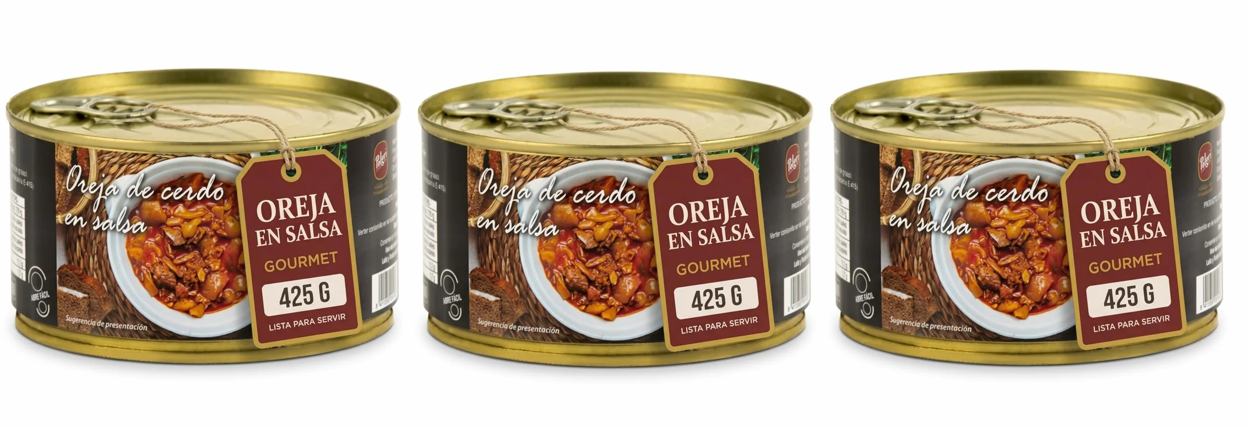 POLGRI Oreja de Cerdo en Salsa 425g x 3 latas Receta Tradicional de La Mancha Lista para Comer