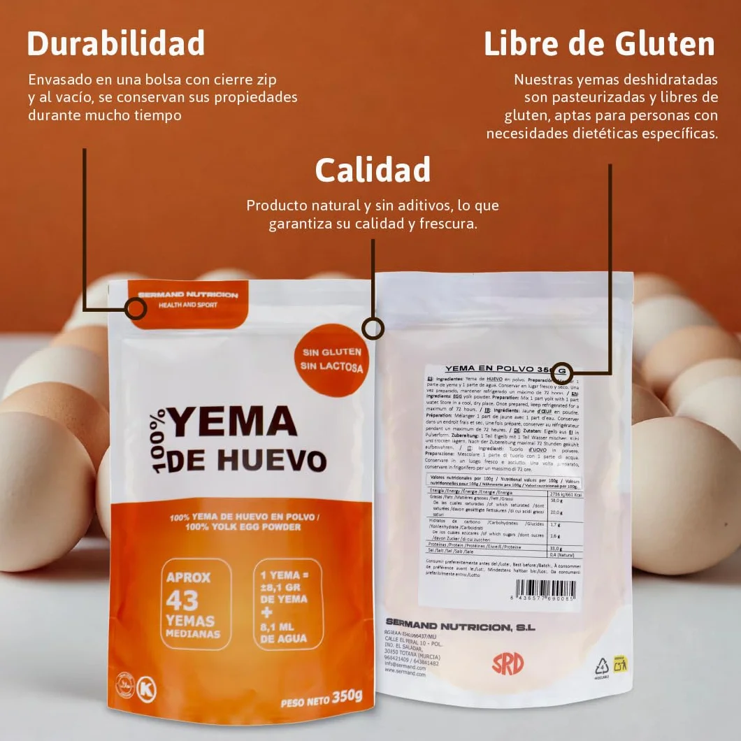 Yema de Huevo en Polvo 350 g Sin Aditivos Sin Lactosa Bolsa Zip