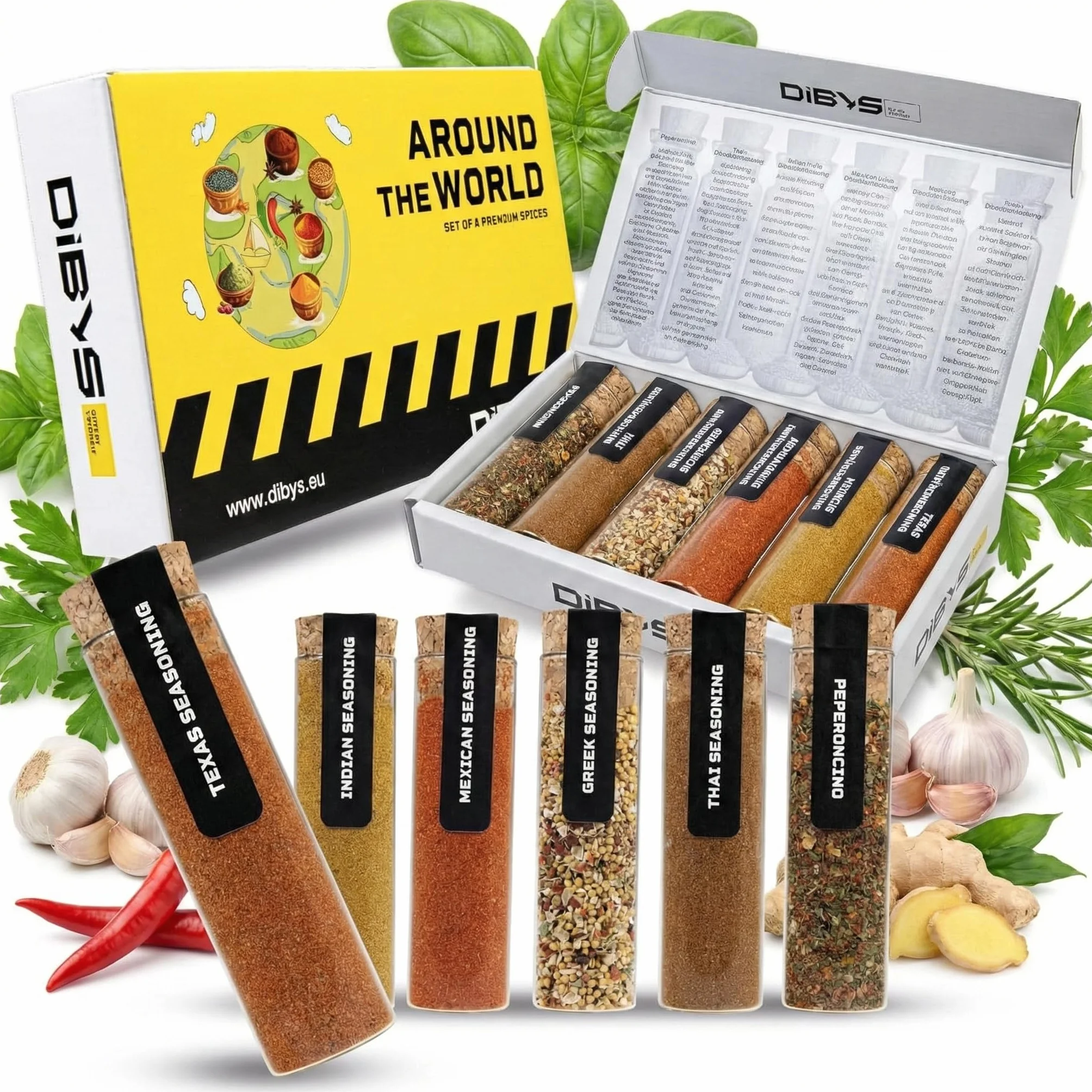 DIBYS Set de Regalo Especias de Todo el Mundo 6 Mezclas con Recetas