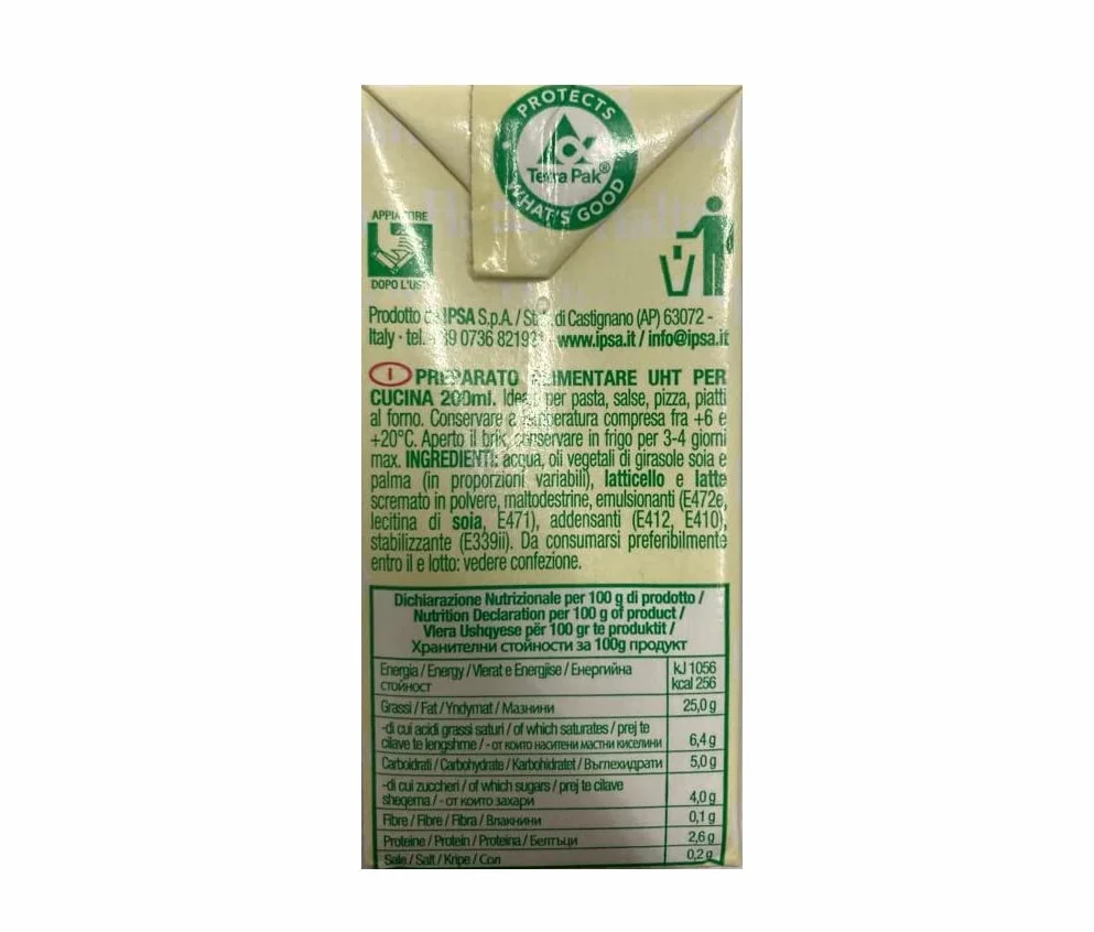Halta Cucina Preparato Alimentare UHT 200 ml cremosa para cocina pasta salsas pizza