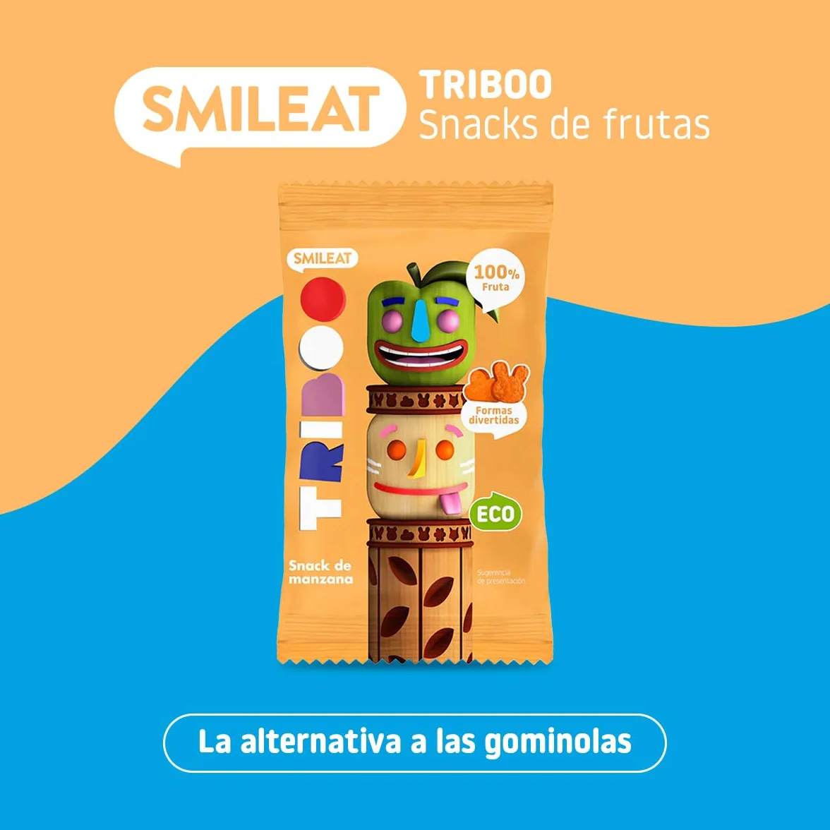 Smileat - Pack de 15 TRIBOO Snacks de Fruta sabor Manzana - Aperitivo para Niños - Alternativa a Gominolas y Chuches - Ideal para el Cole y Meriendas - 375g