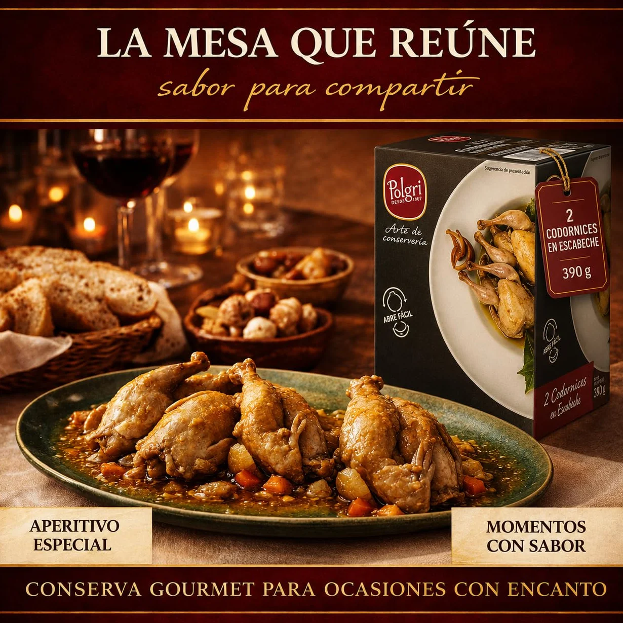 POLGRI Codornices en Escabeche 3 latas 390 gr Conserva Gourmet Carne de Caza Aperitivo Premium