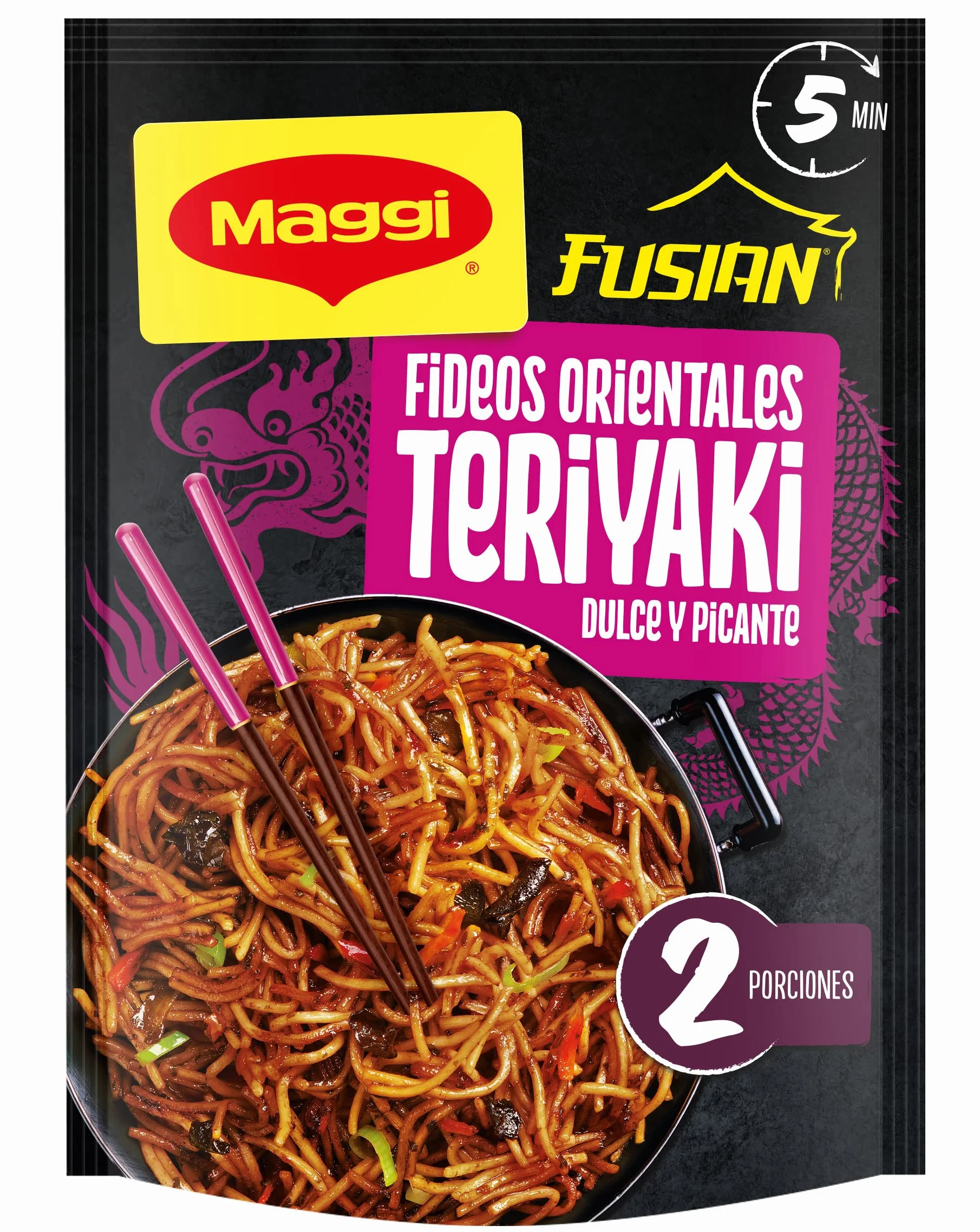 Maggi Fusian Fideos Orientales Teriyaki, 130 g, pack 12 | Listos en 5 minutos