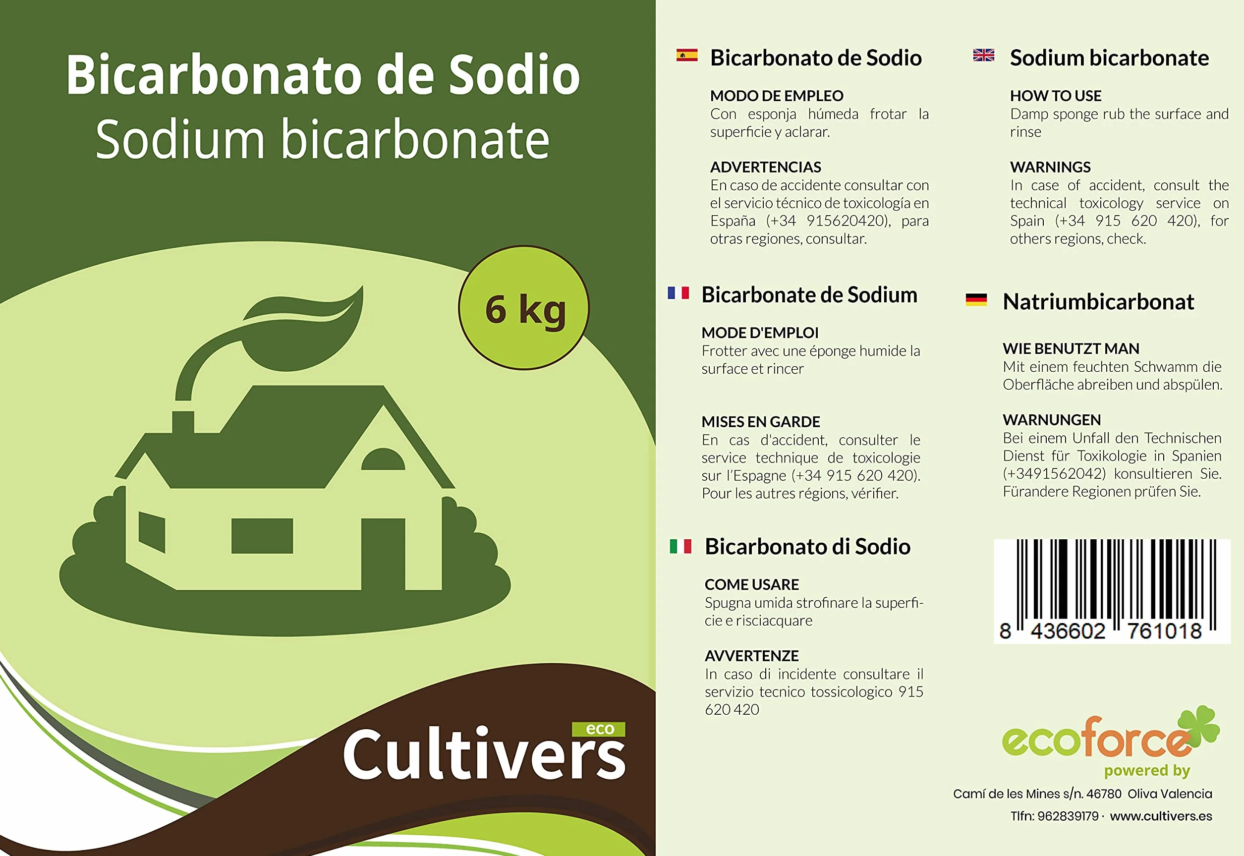 CULTIVERS Bicarbonato de Sodio 6 kg Polvo Multiusos Alta Solubilidad