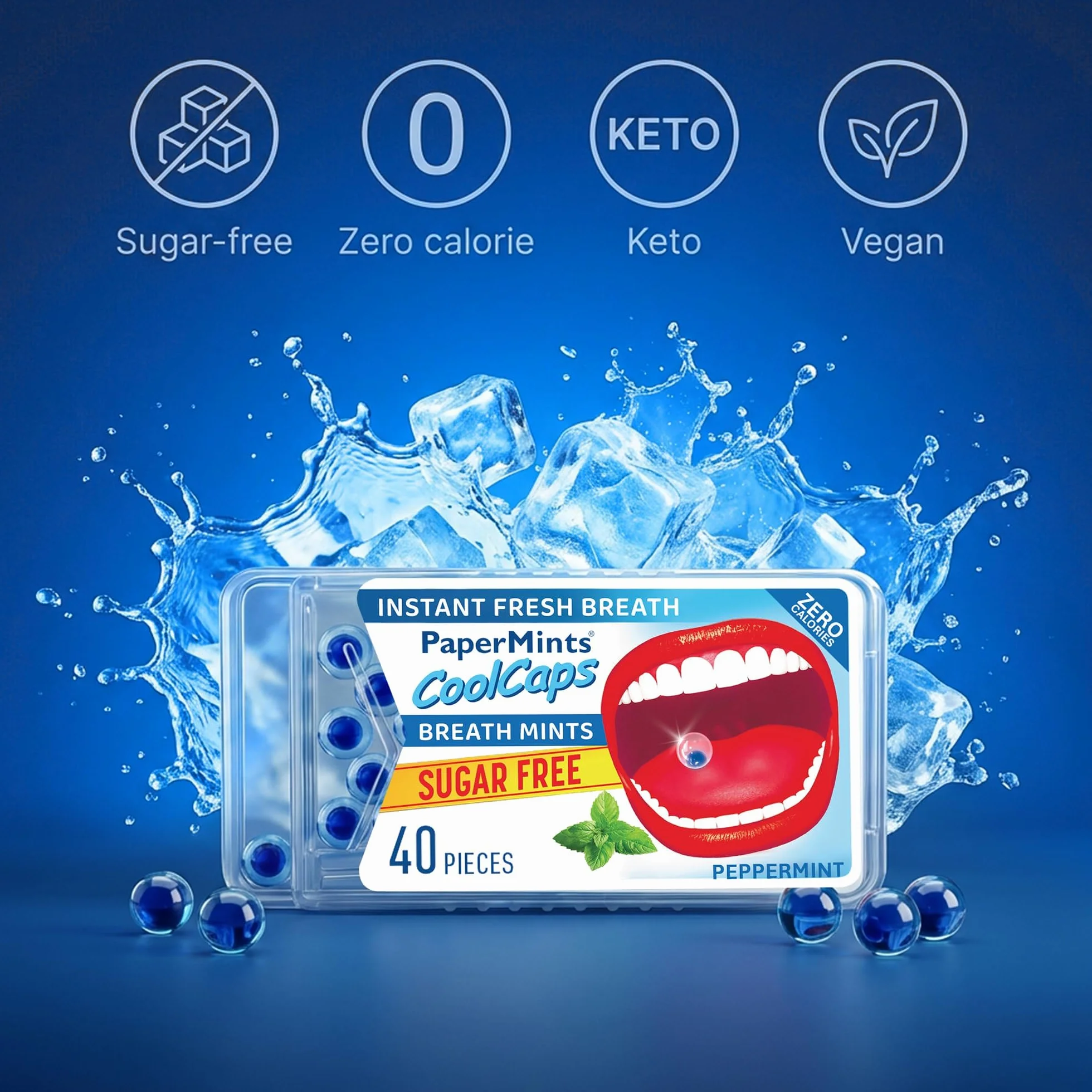 Papermints CoolCaps - Caja de mentas frescas instantáneas para el aliento, paquete de 40 x 4, ambientador y tratamiento para el mal aliento para adultos, tratamiento de halitosis, limpia y refresca tu