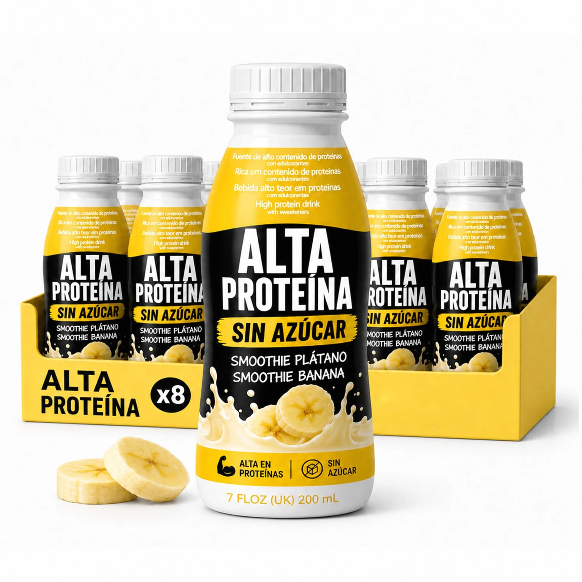 Batidos de proteínas pack x8 botellas 200 ml smoothie cremoso sabor plátano o fresa