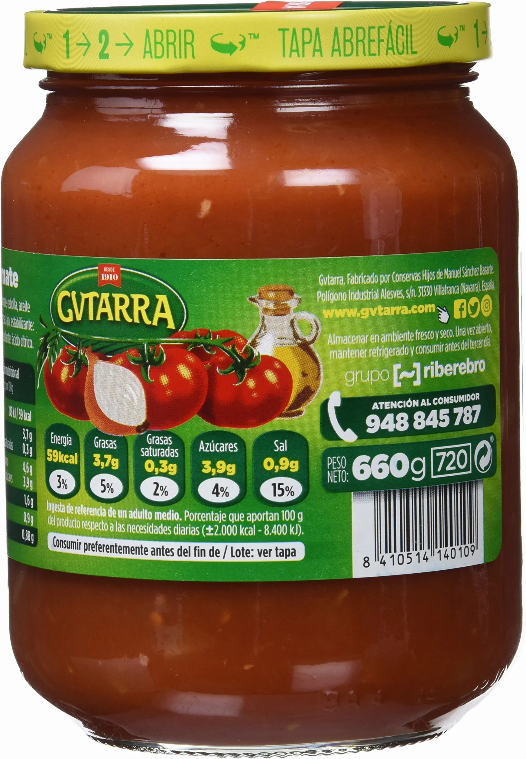 Gvtarra Tomate - Paquete de 6 x 660 gr